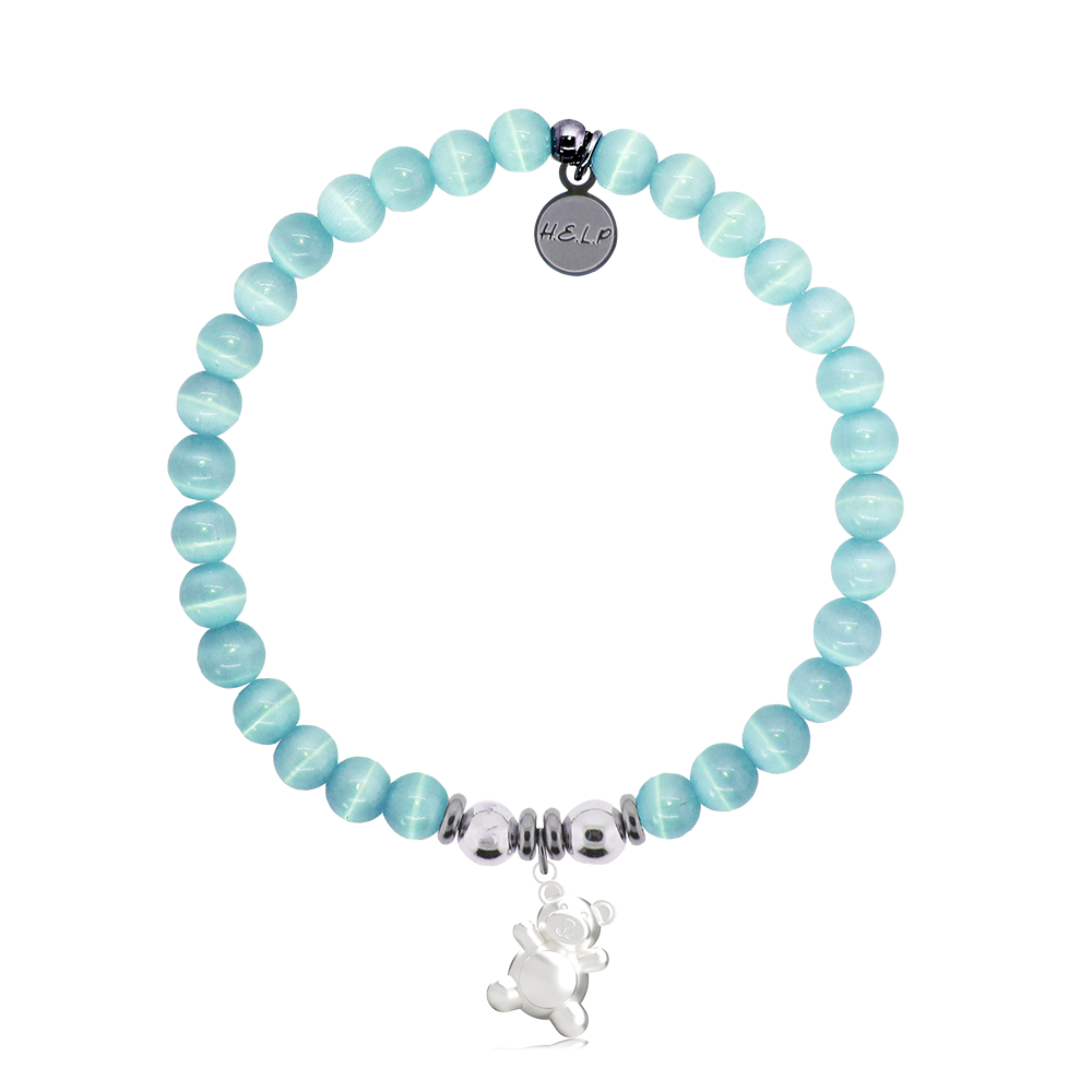 Teddy Bear Charm with Aqua Cats Eye Charity Bracelet