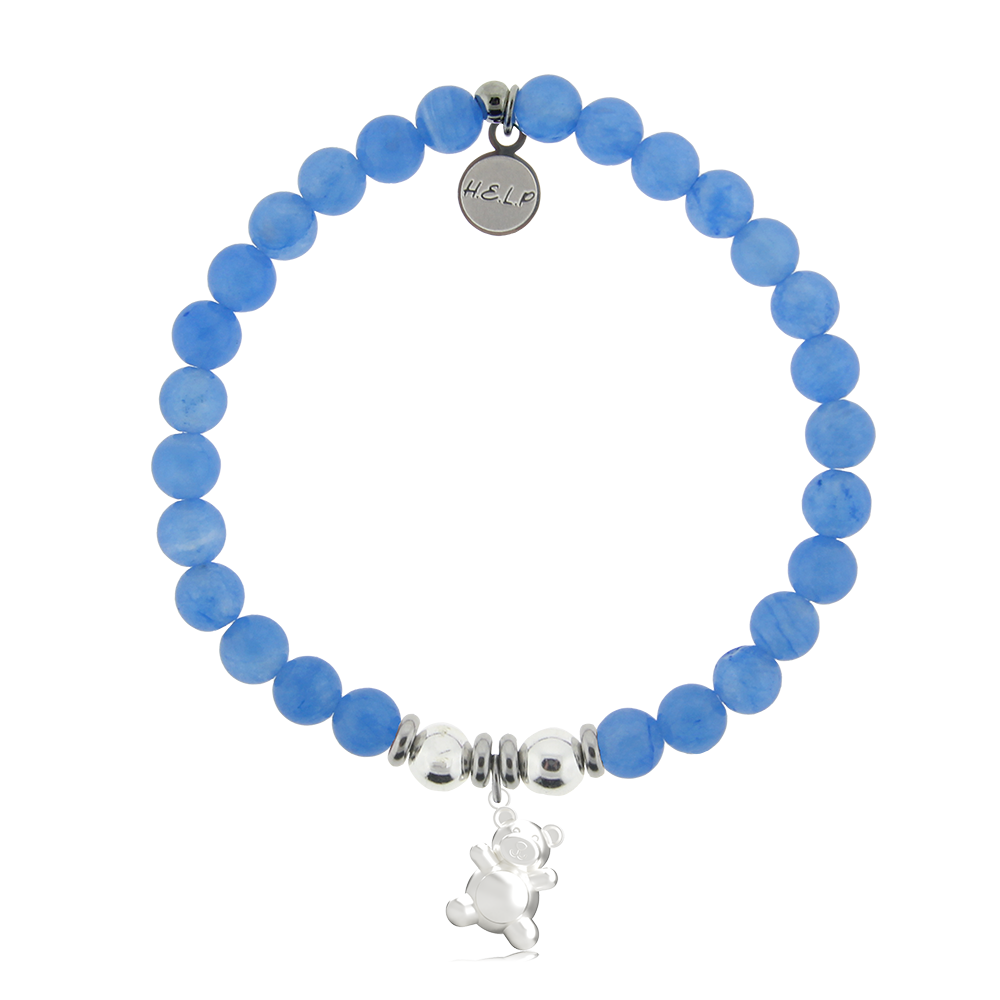 Teddy Bear Charm with Azure Blue Jade Charity Bracelet