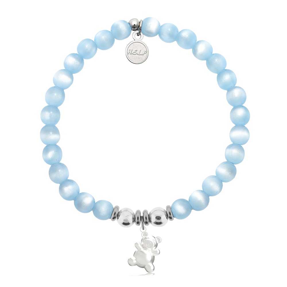 Teddy Bear Charm with Blue Selenite Charity Bracelet