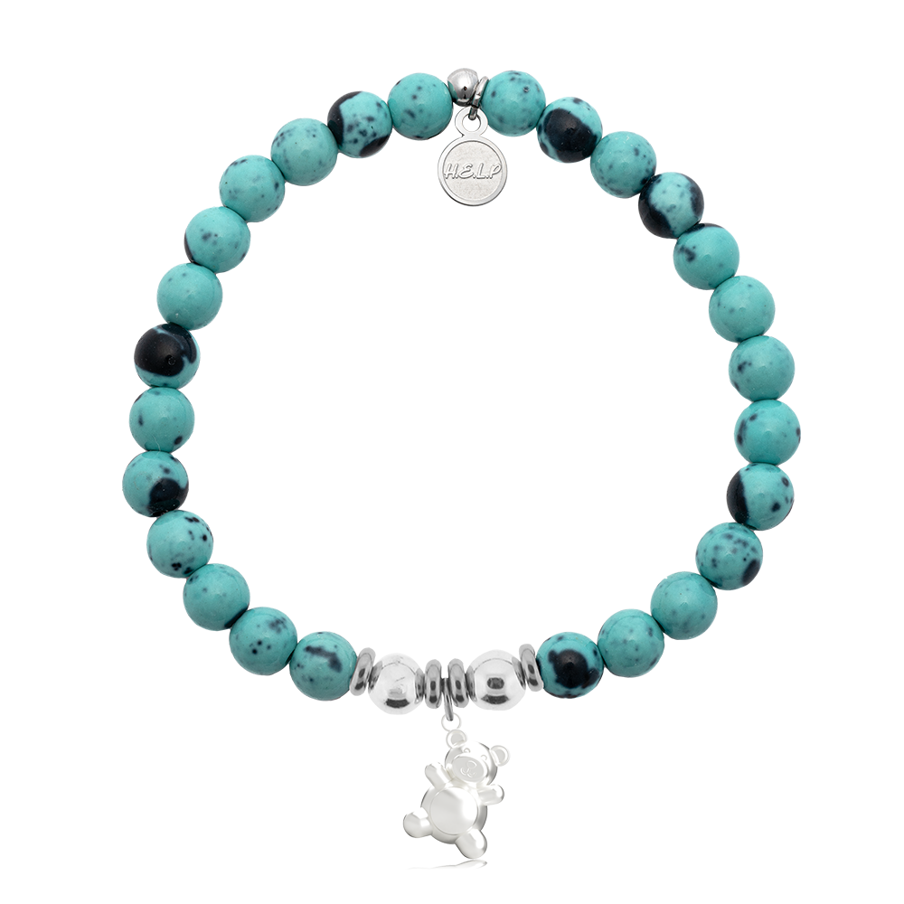 Teddy Bear Charm with Blue Zebra Jade Charity Bracelet