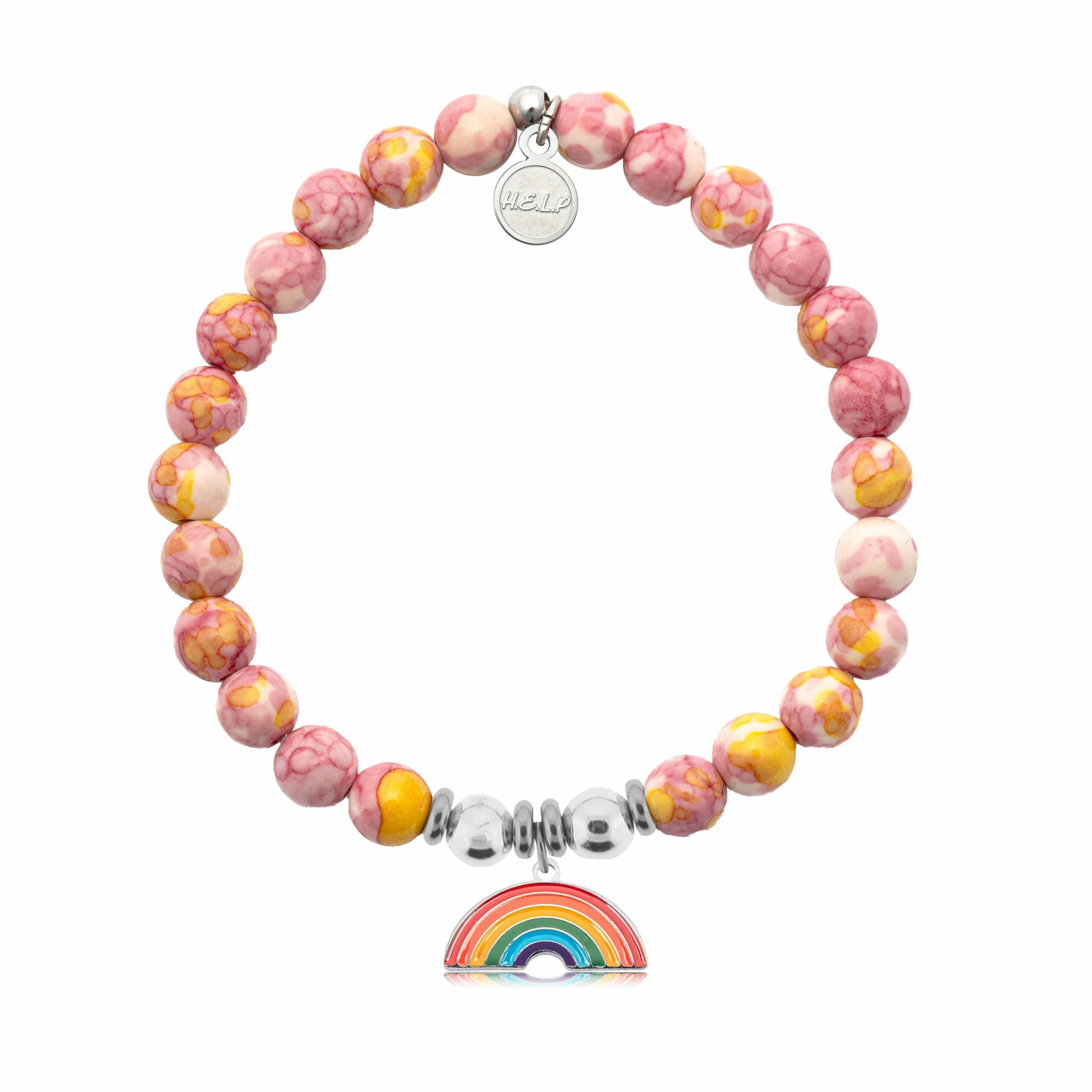 Rainbow Enamel Charm with Lemonade Jade Charity Bracelet