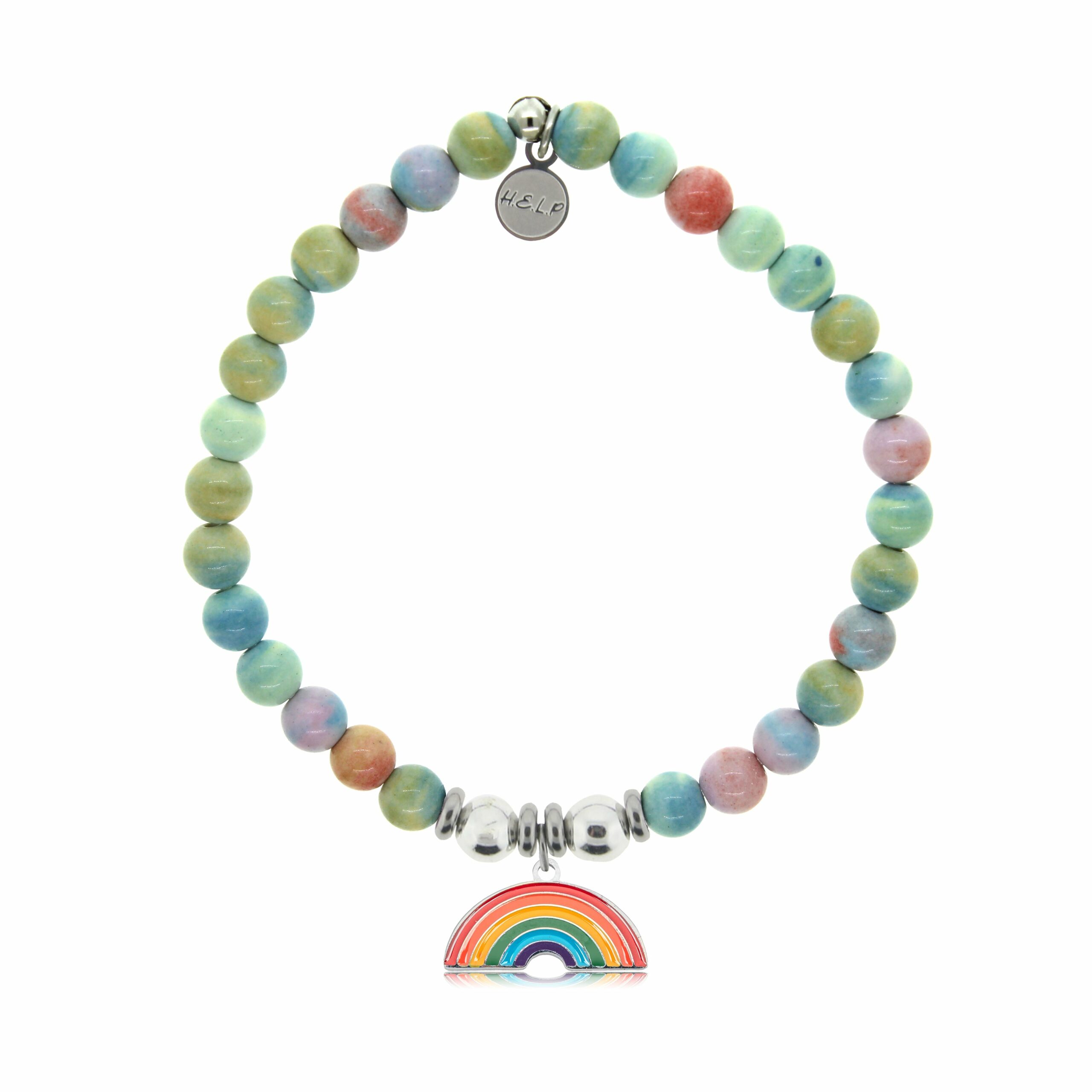 Rainbow Enamel Charm with Pastel Jade Charity Bracelet