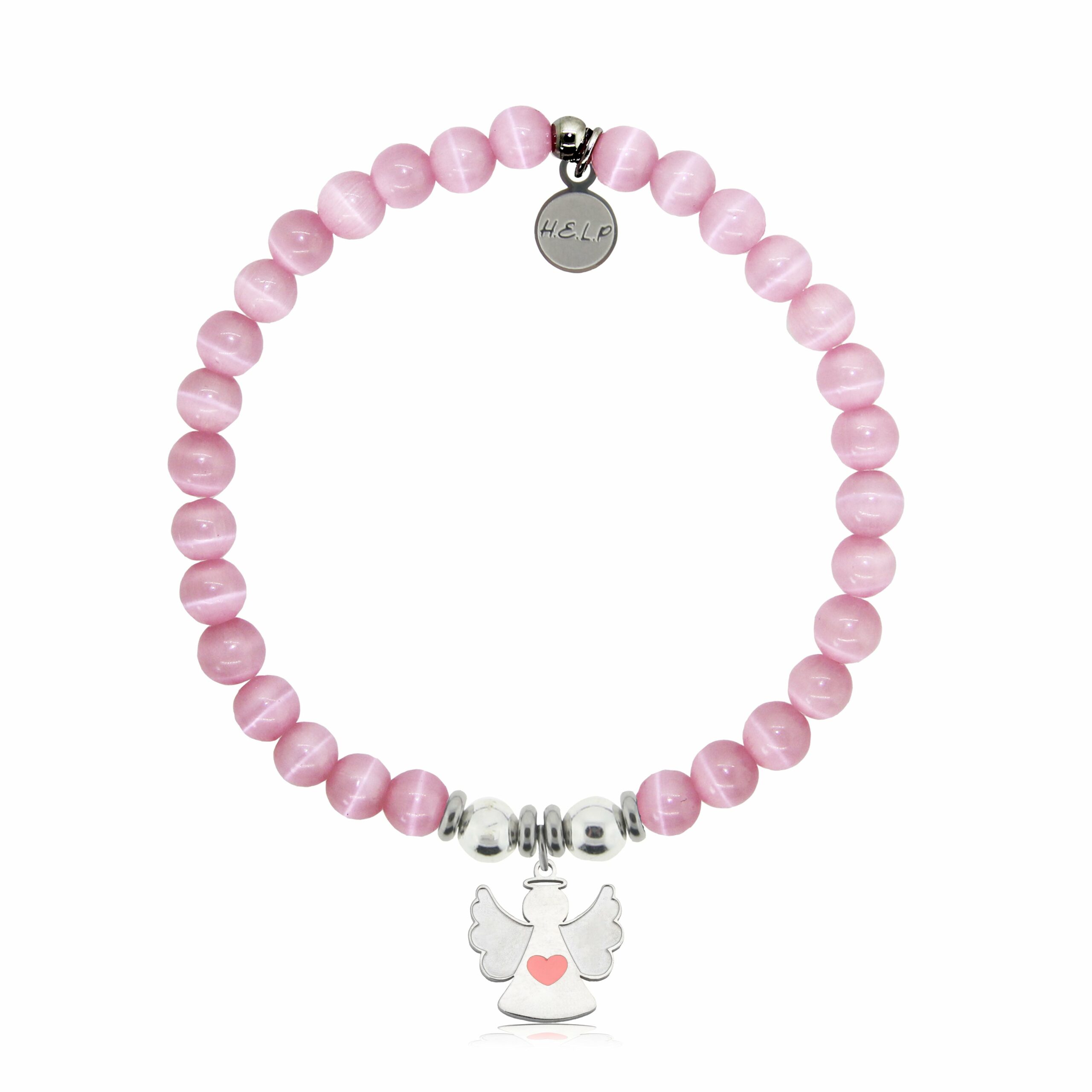 Angel Heart Charm with Pink Cats Eye Charity Bracelet