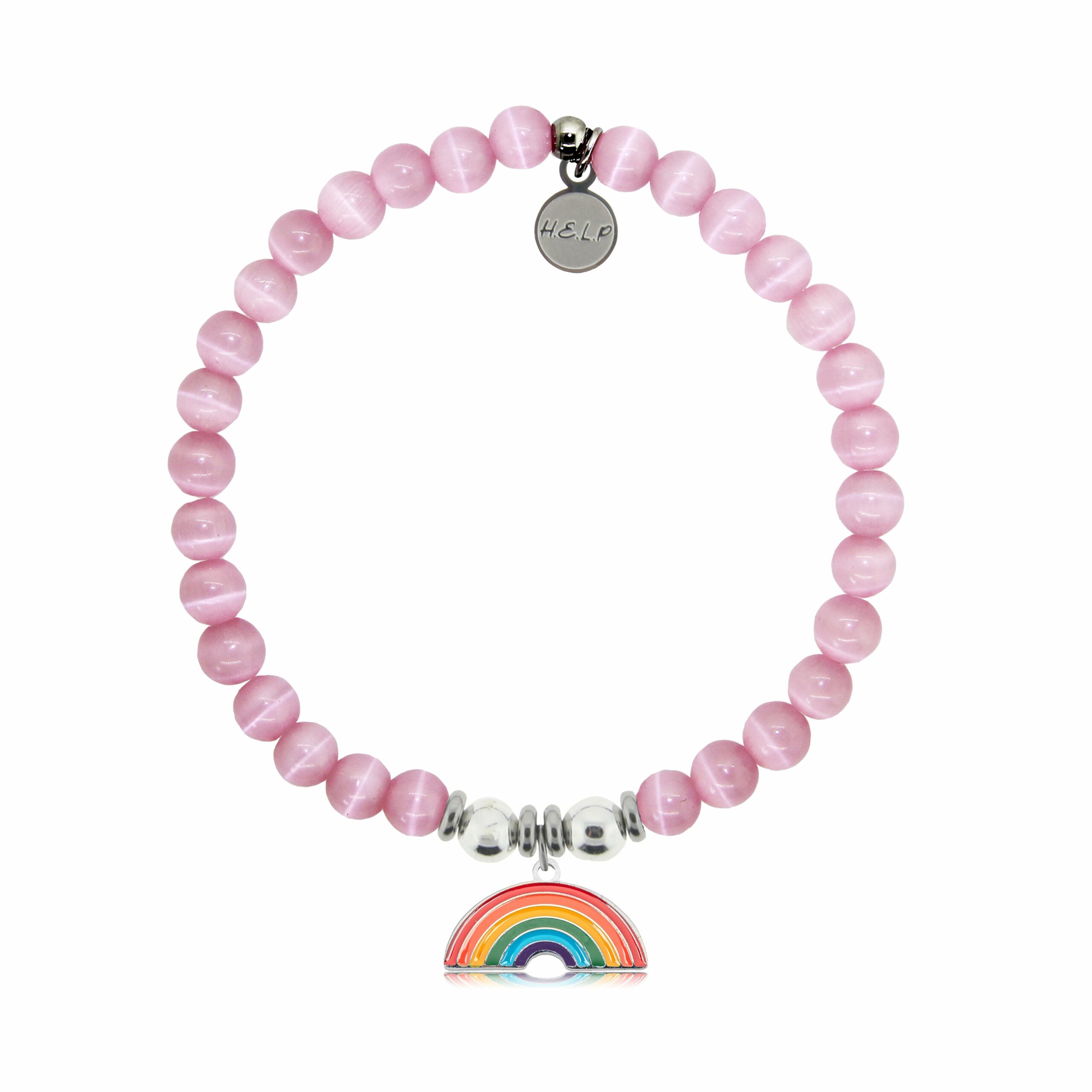 Rainbow Enamel Charm with Pink Cats Eye Charity Bracelet