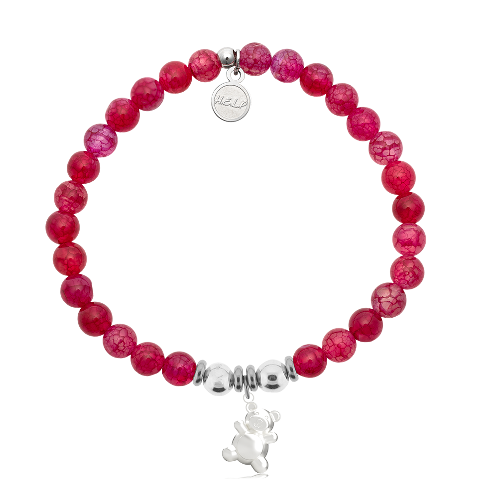 Teddy Bear Charm with Red Fire Agate Charity Bracelet