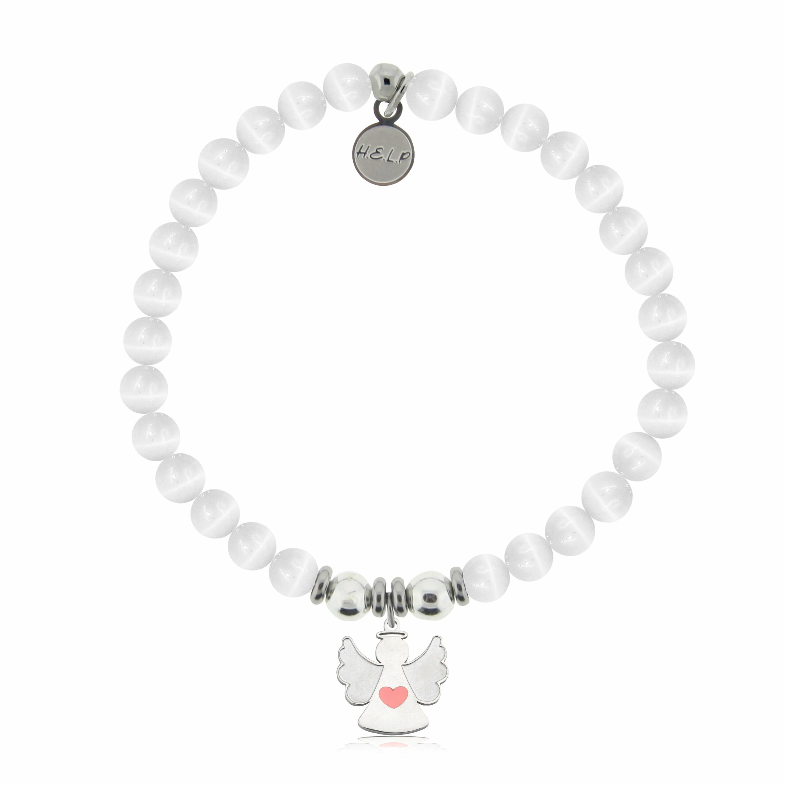 Angel Heart Charm with White Cats Eye Charity Bracelet