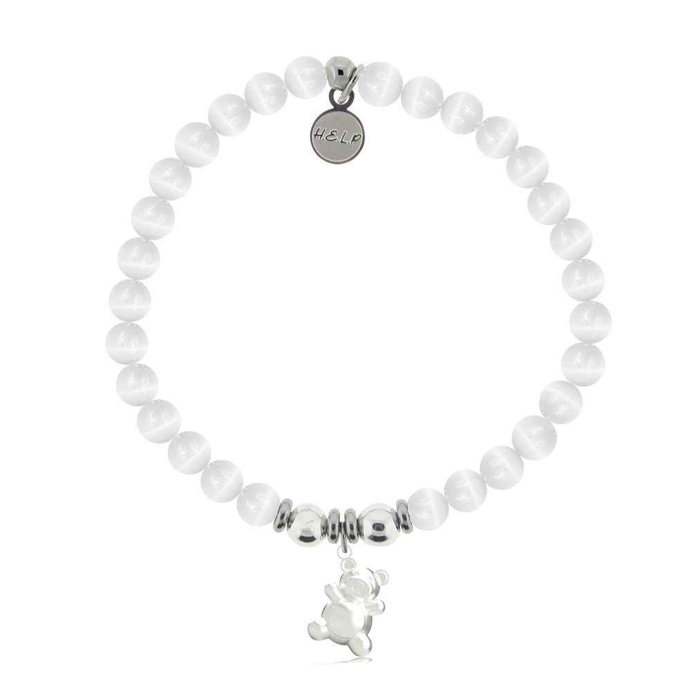 Teddy Bear Charm with White Cats Eye Charity Bracelet