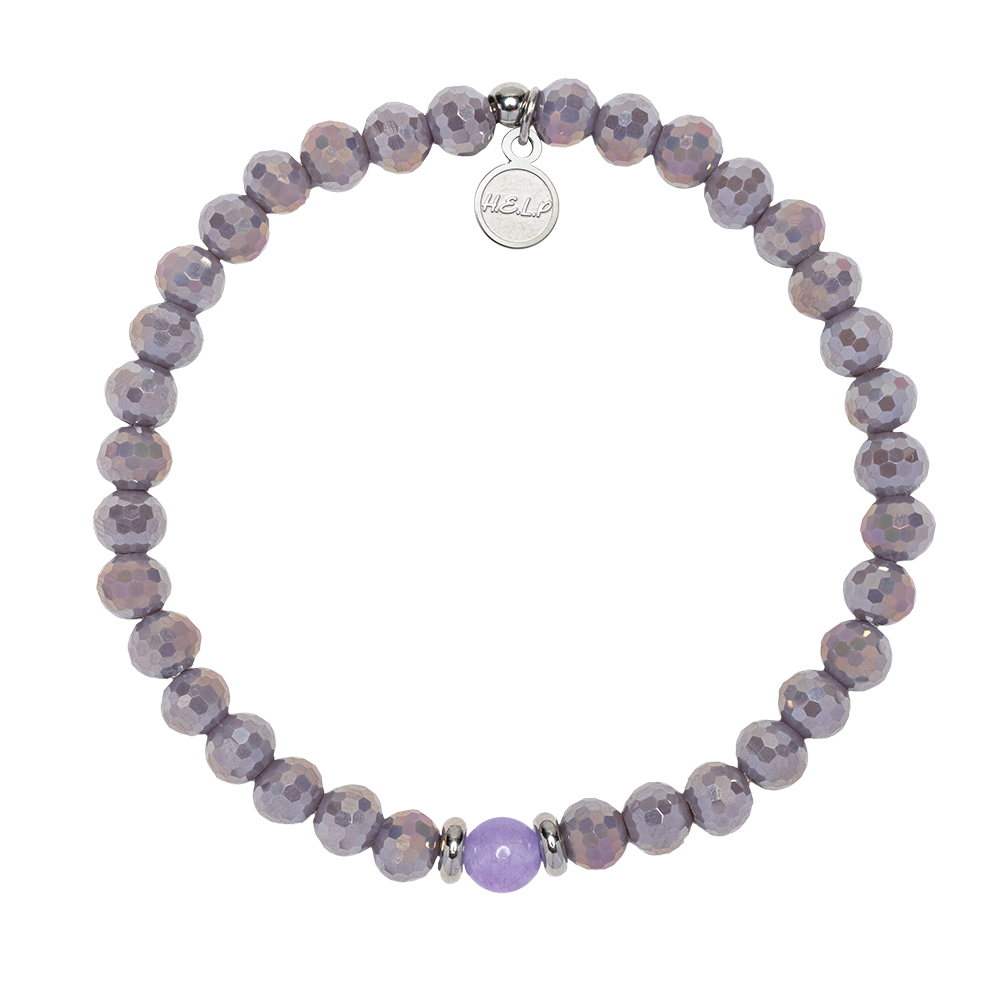 Radiance Stacker: Purple Crystal with Purple Jade Centerpiece Charity Bracelet