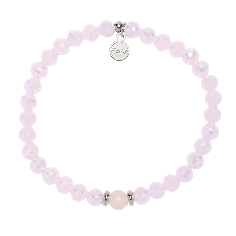 Radiance Stacker: Pink Crystal with Rose Quartz Centerpiece Charity Bracelet