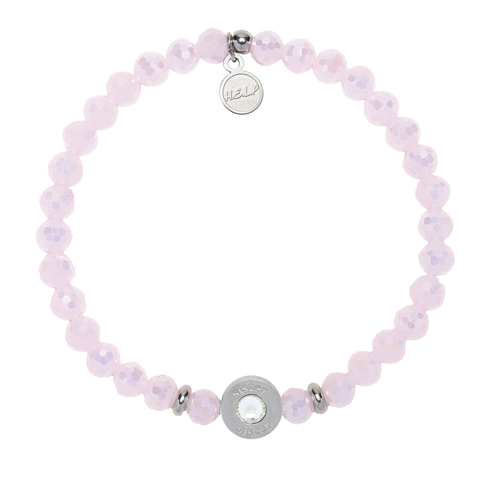 Family Collection: Sister Bead with Pink Crystal Charity Bracelet