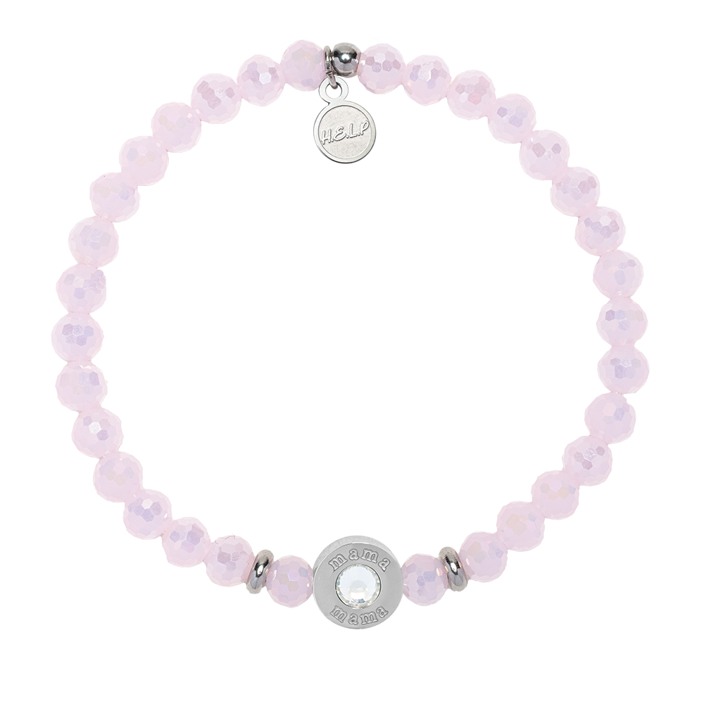 Family Collection: Mama Bead White CZ with Pink Crystal Charity Bracelet