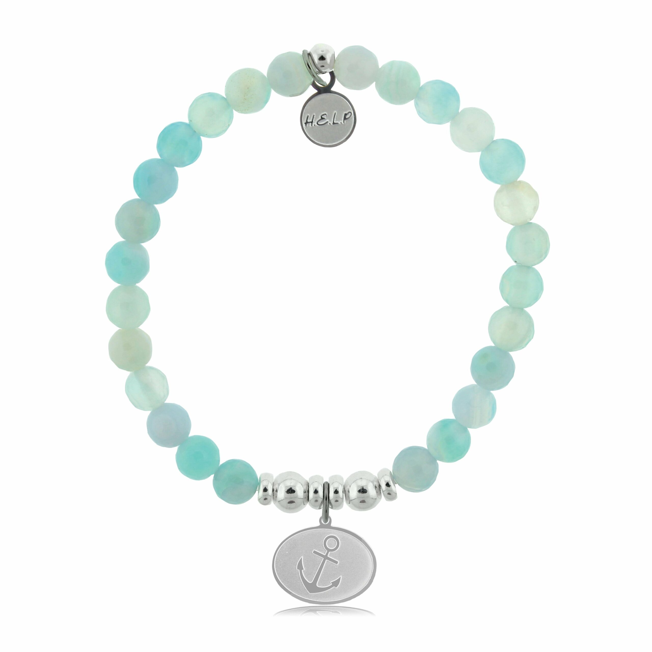 Anchor Charm with Light Blue Agate Beads Charity Bracelet