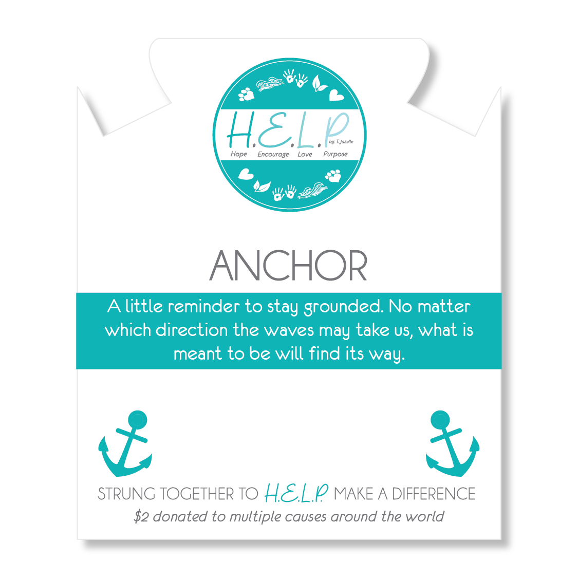 Anchor Charm with Aqua Blue Seaglass Charity Bracelet