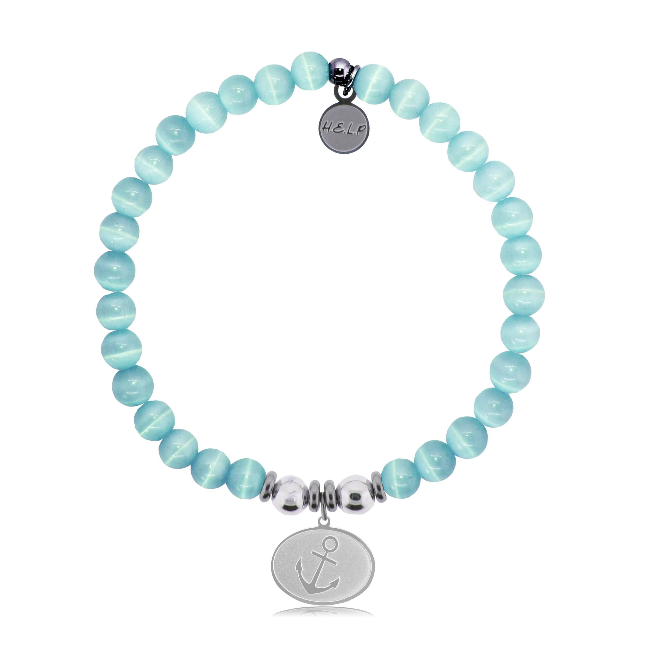 Anchor Charm with Aqua Cats Eye Charity Bracelet