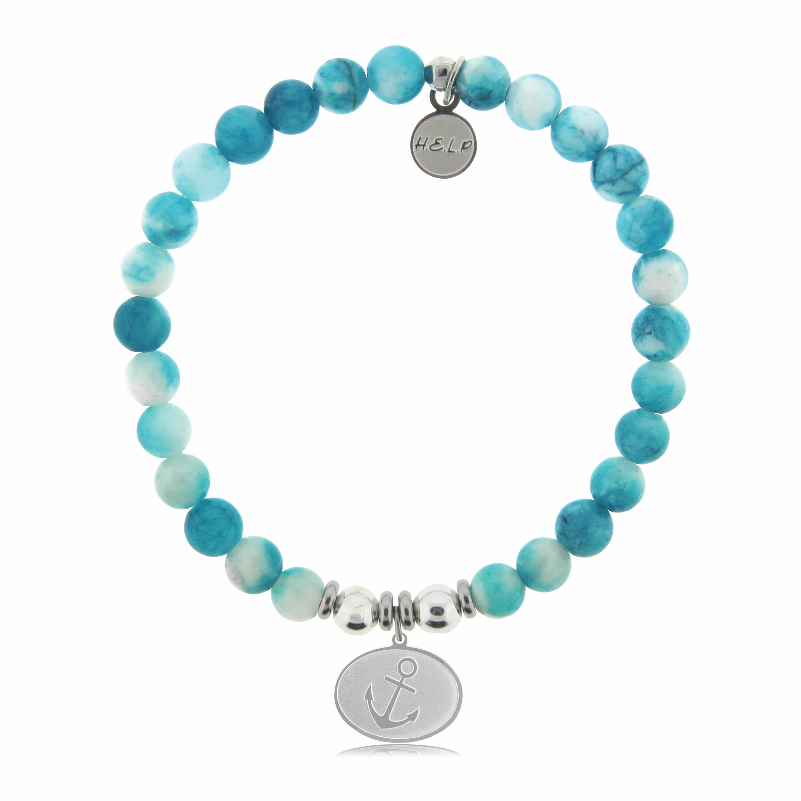 Anchor Charm with Cloud Blue Agate Beads Charity Bracelet