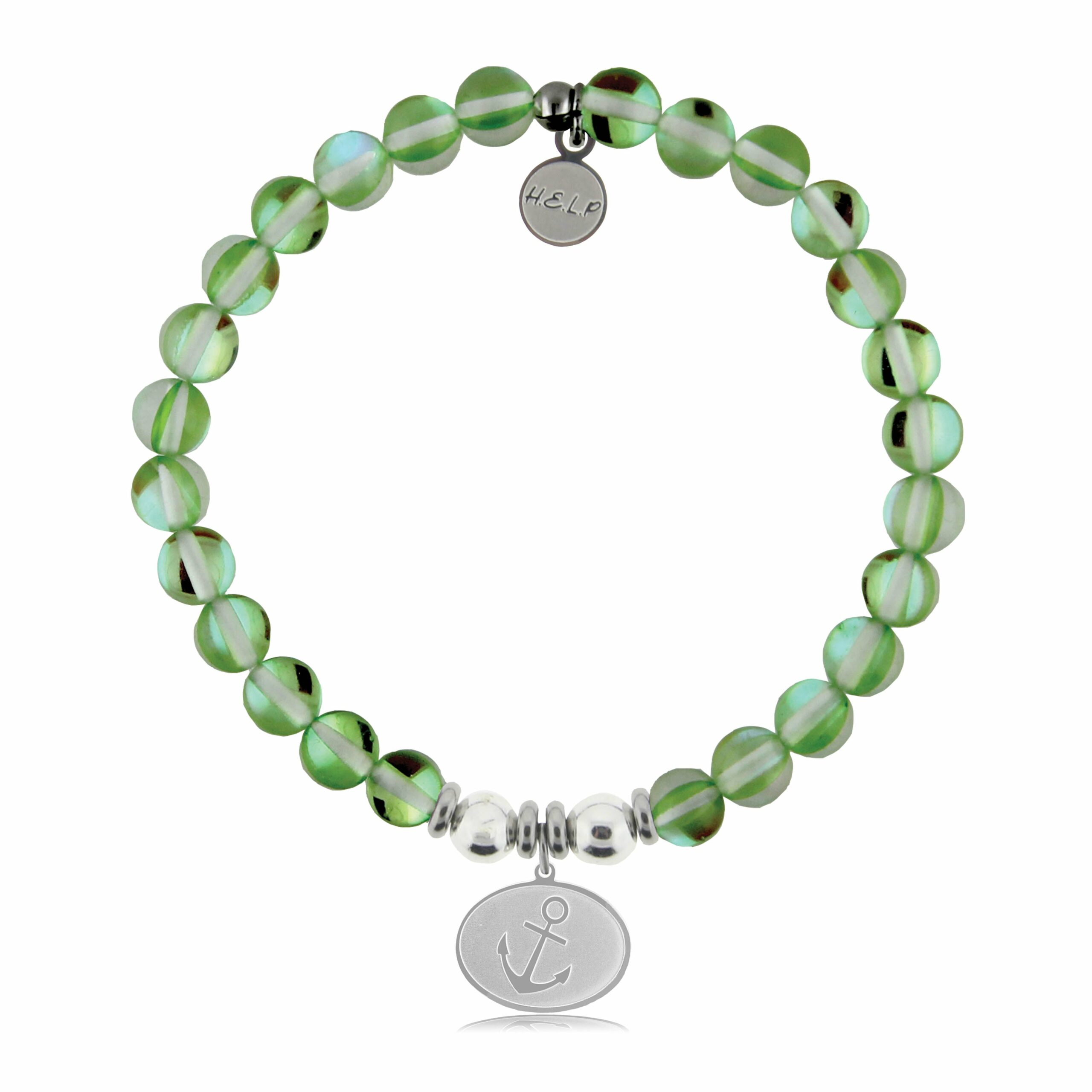 Anchor Charm with Green Opalescent Charity Bracelet