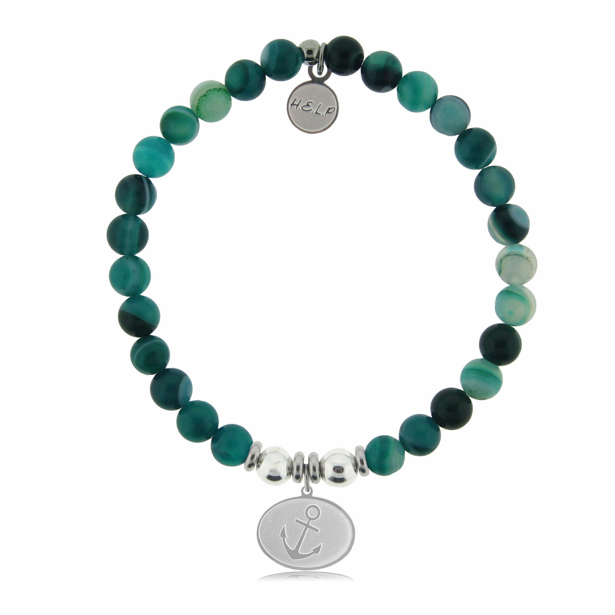 Anchor Charm with Green Stripe Agate Charity Bracelet