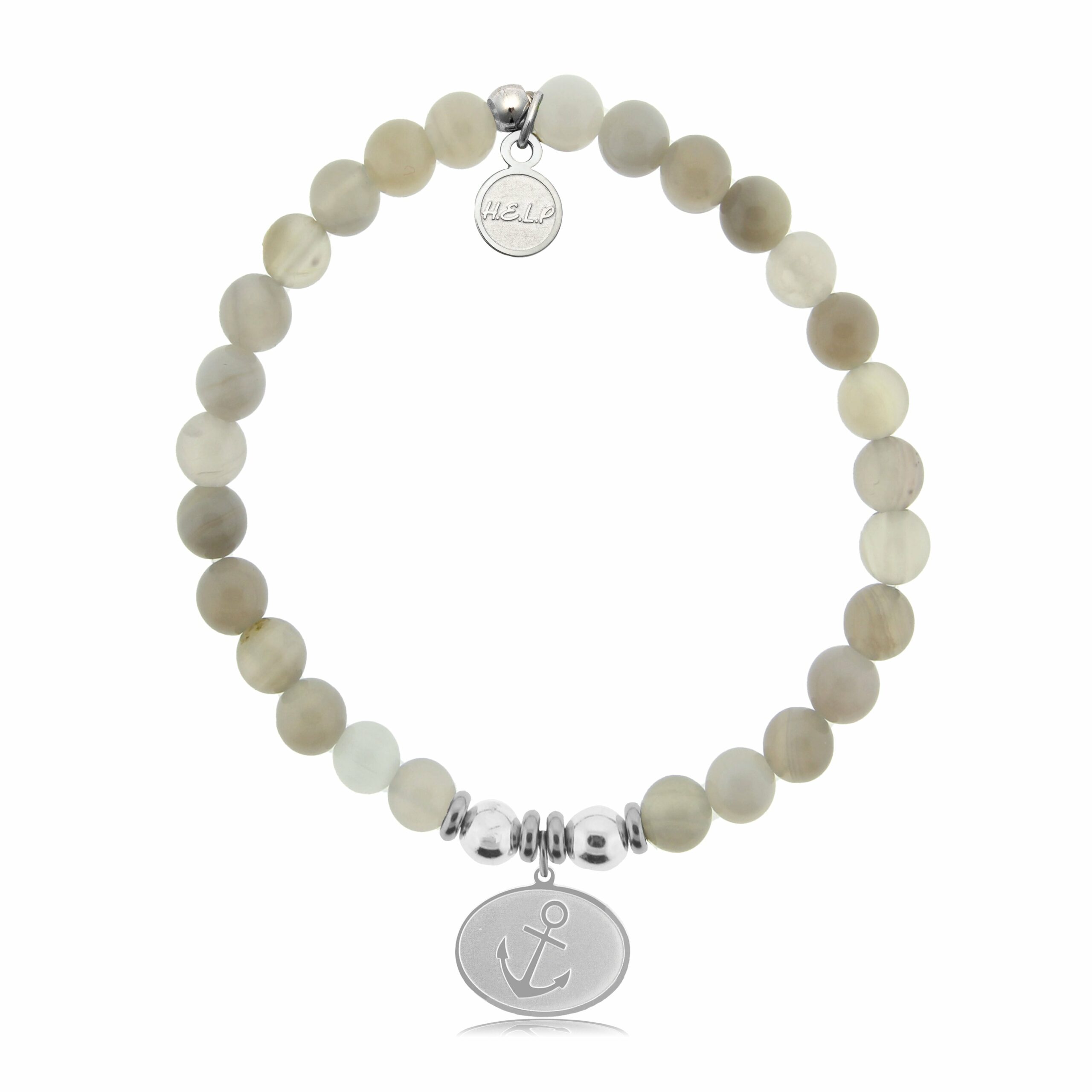 Anchor Charm with Grey Stripe Agate Charity Bracelet