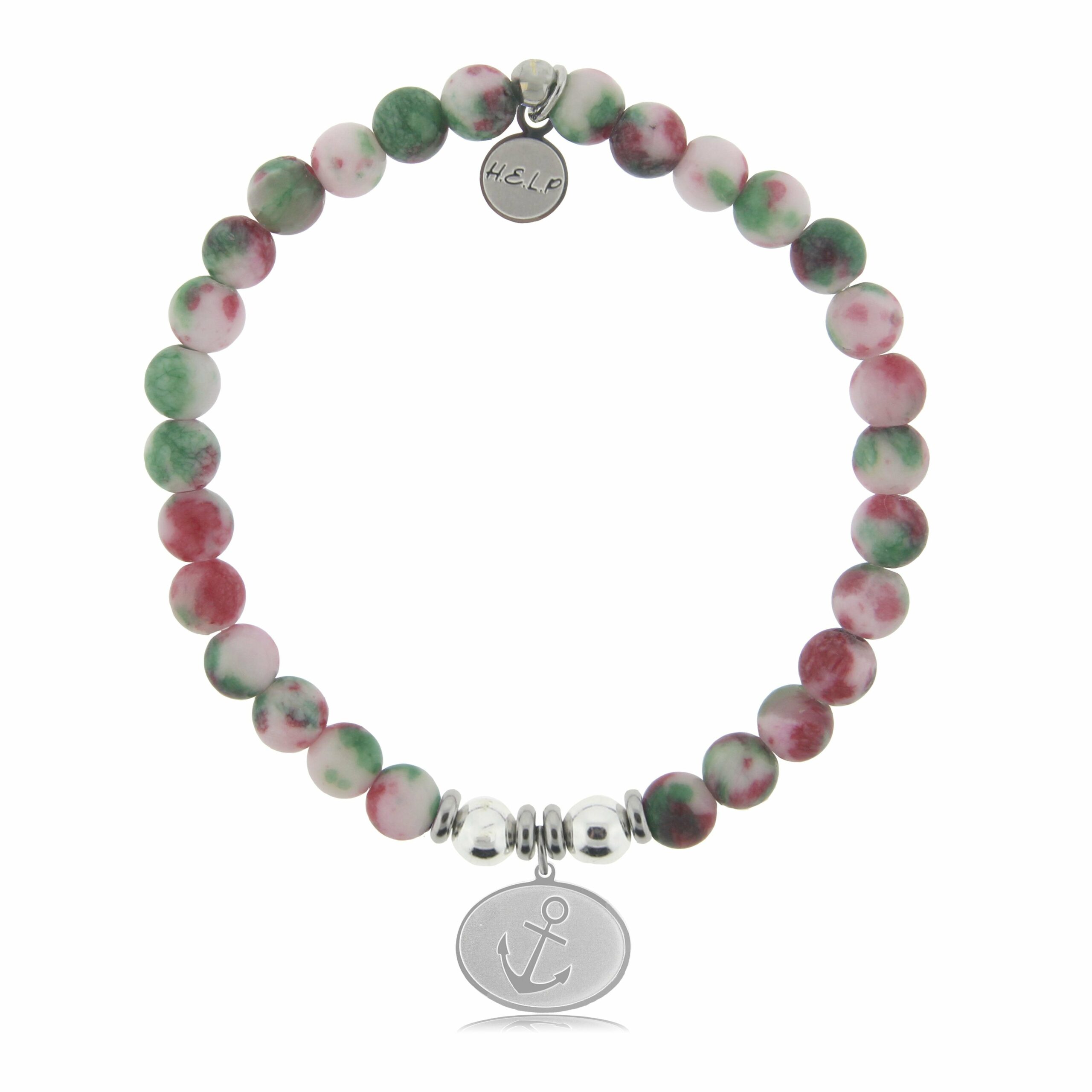 Anchor Charm with Holiday Jade Beads Charity Bracelet