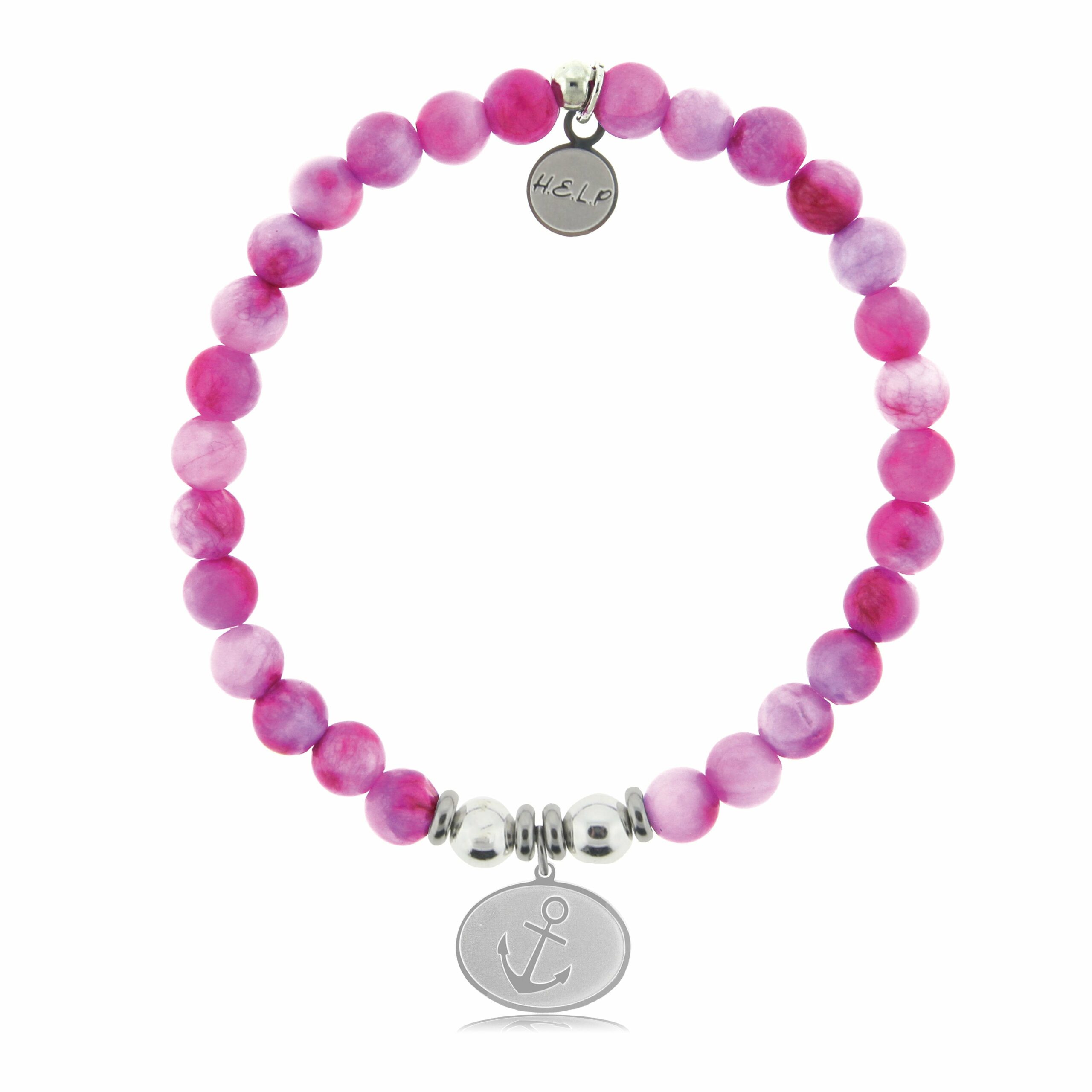 Anchor Charm with Hot Pink Jade Beads Charity Bracelet