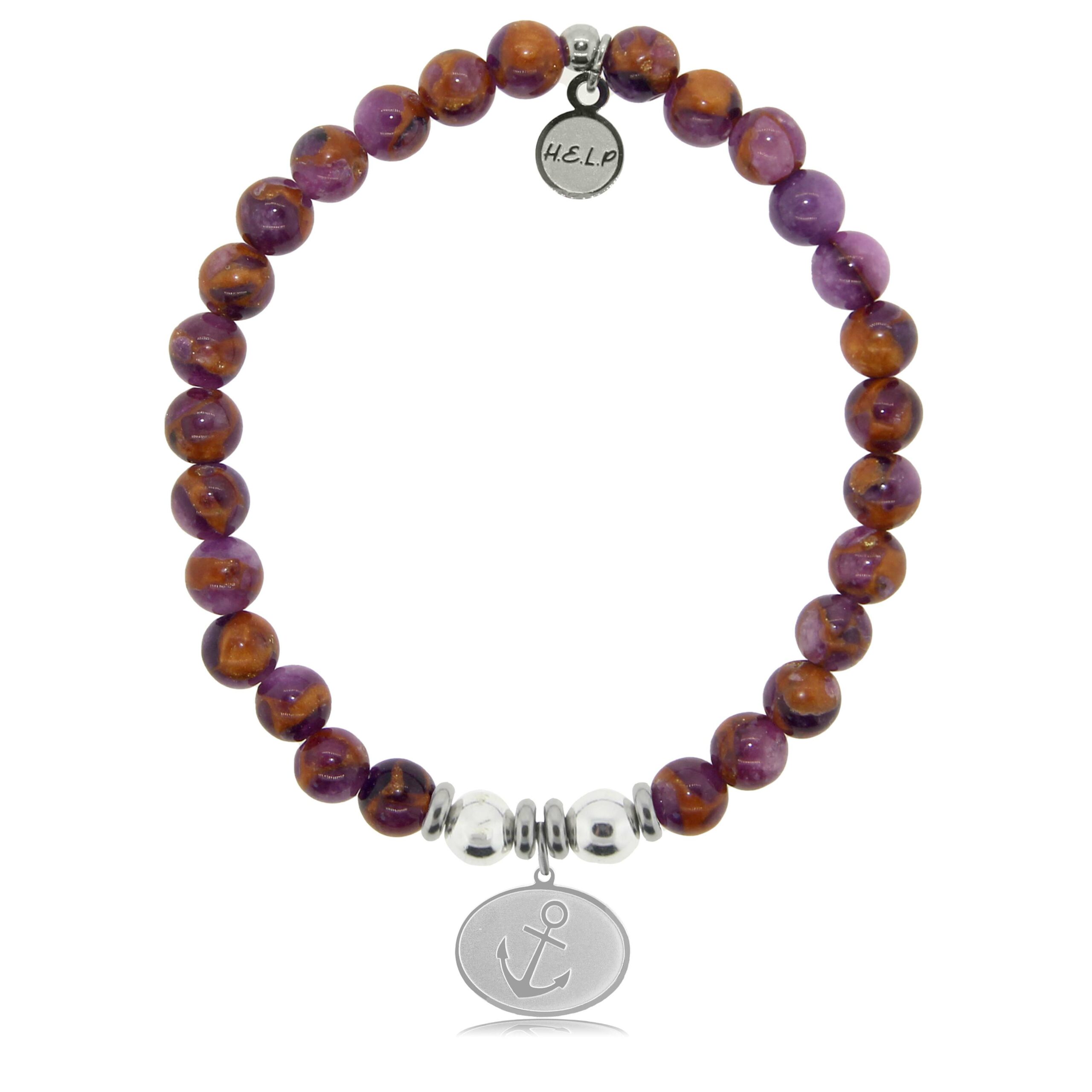 Anchor Charm with Purple Earth Quartz Charity Bracelet