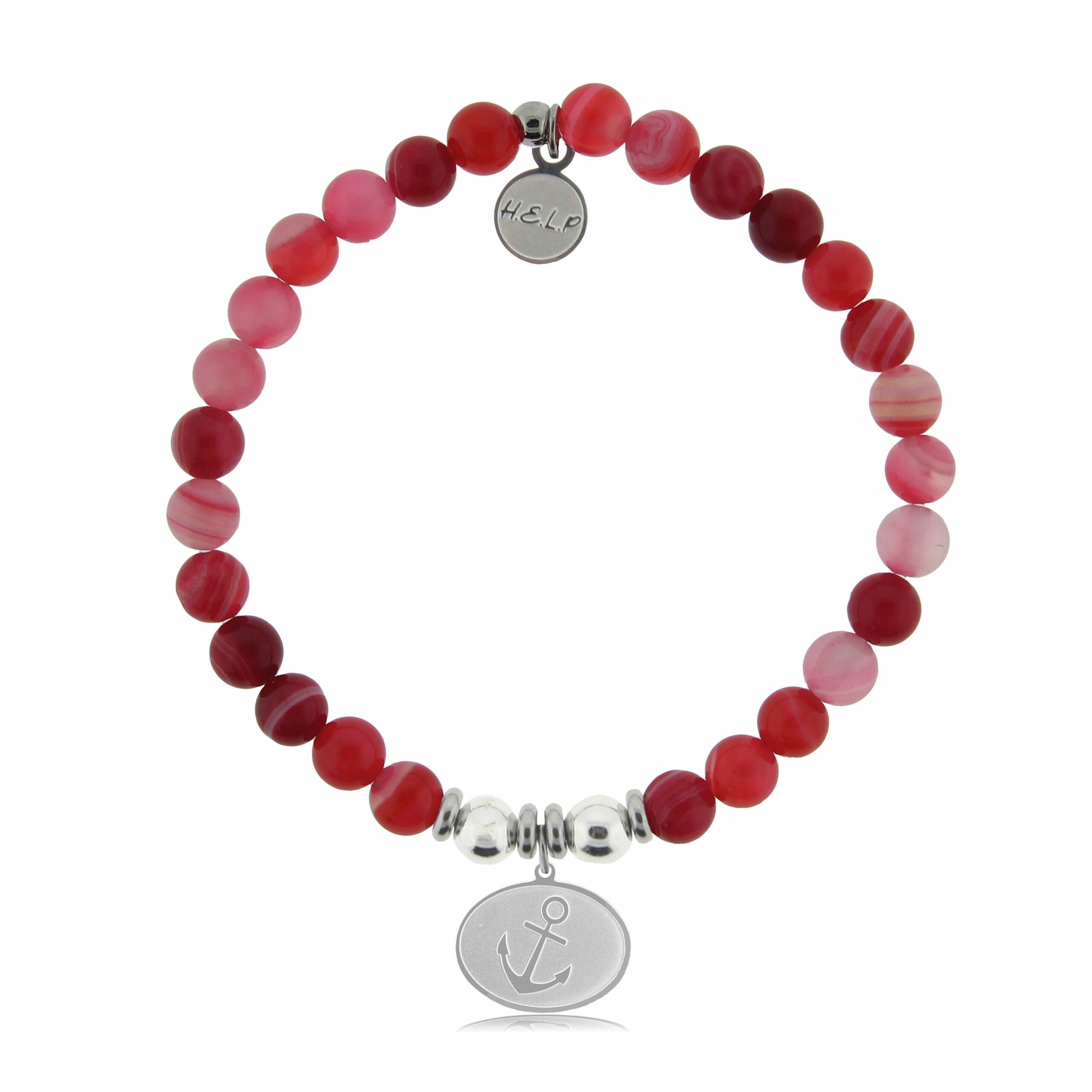 Anchor Charm with Red Stripe Agate Charity Bracelet