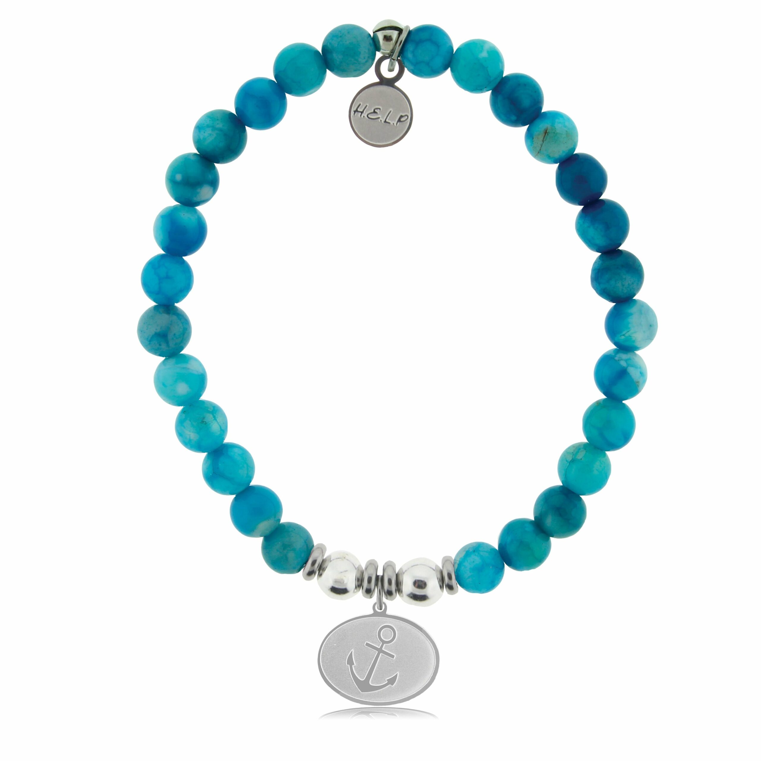 Anchor Charm with Tropic Blue Agate Beads Charity Bracelet