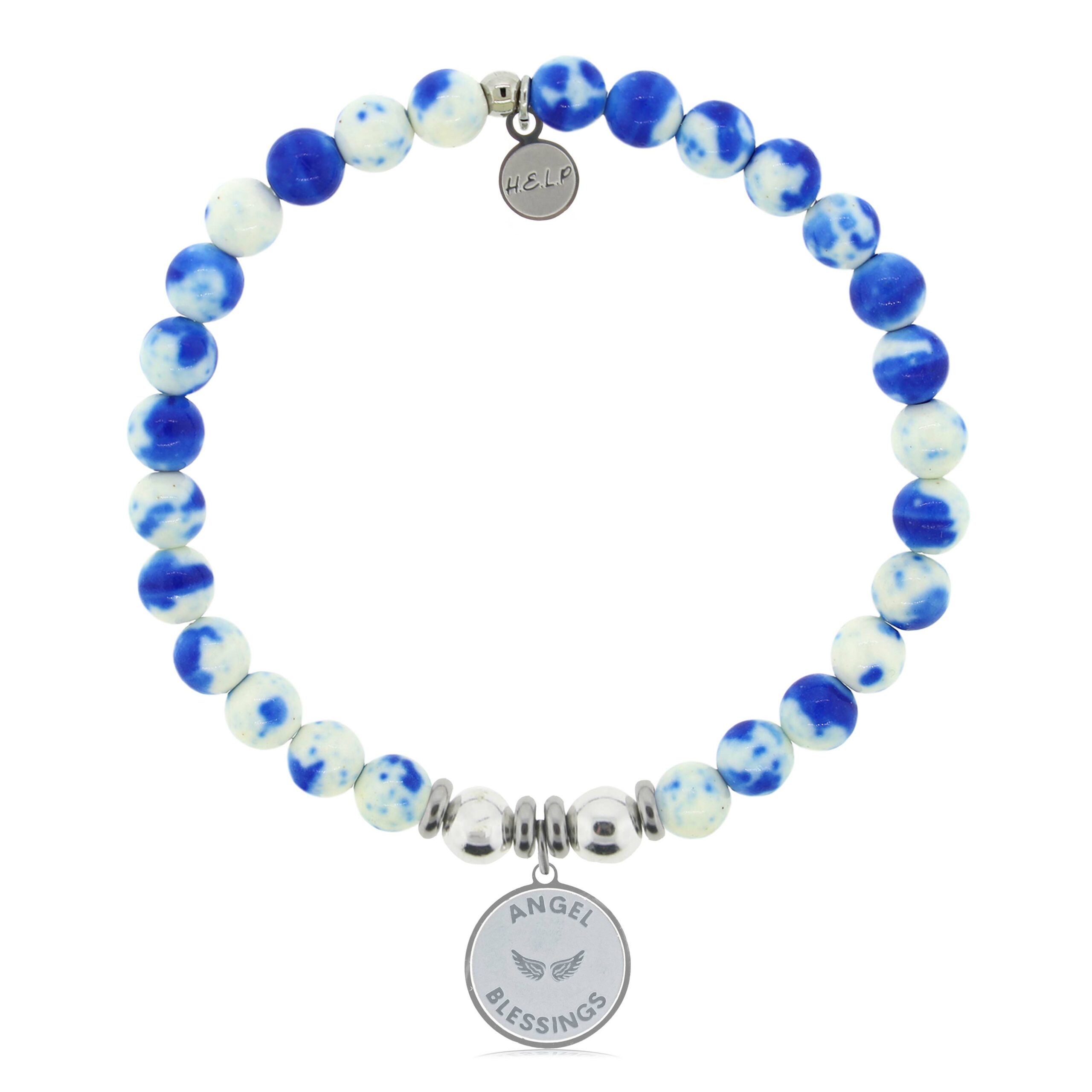 Angel Blessings Charm with Blue and White Jade Charity Bracelet