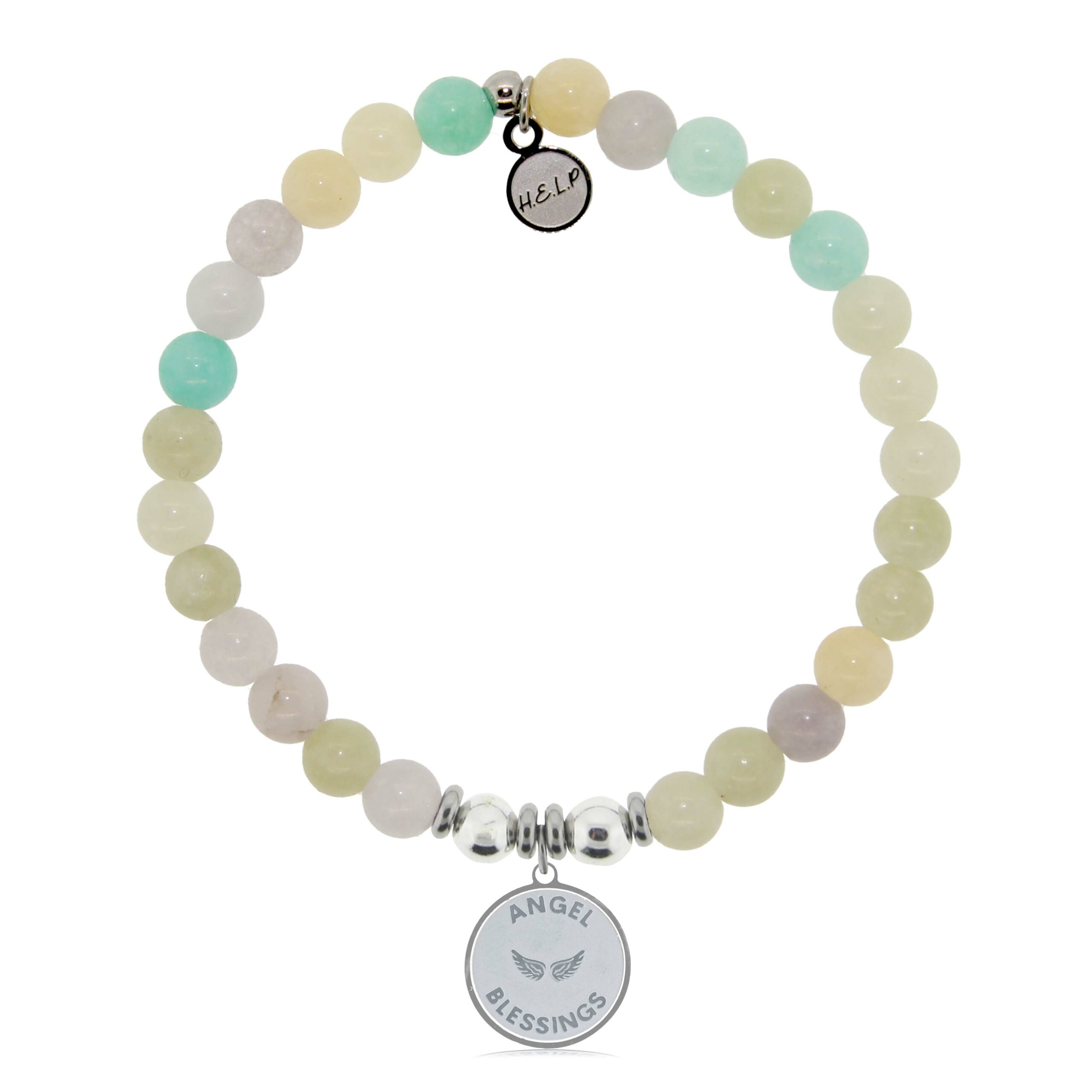 Angel Blessings Charm with Green Yellow Jade Charity Bracelet