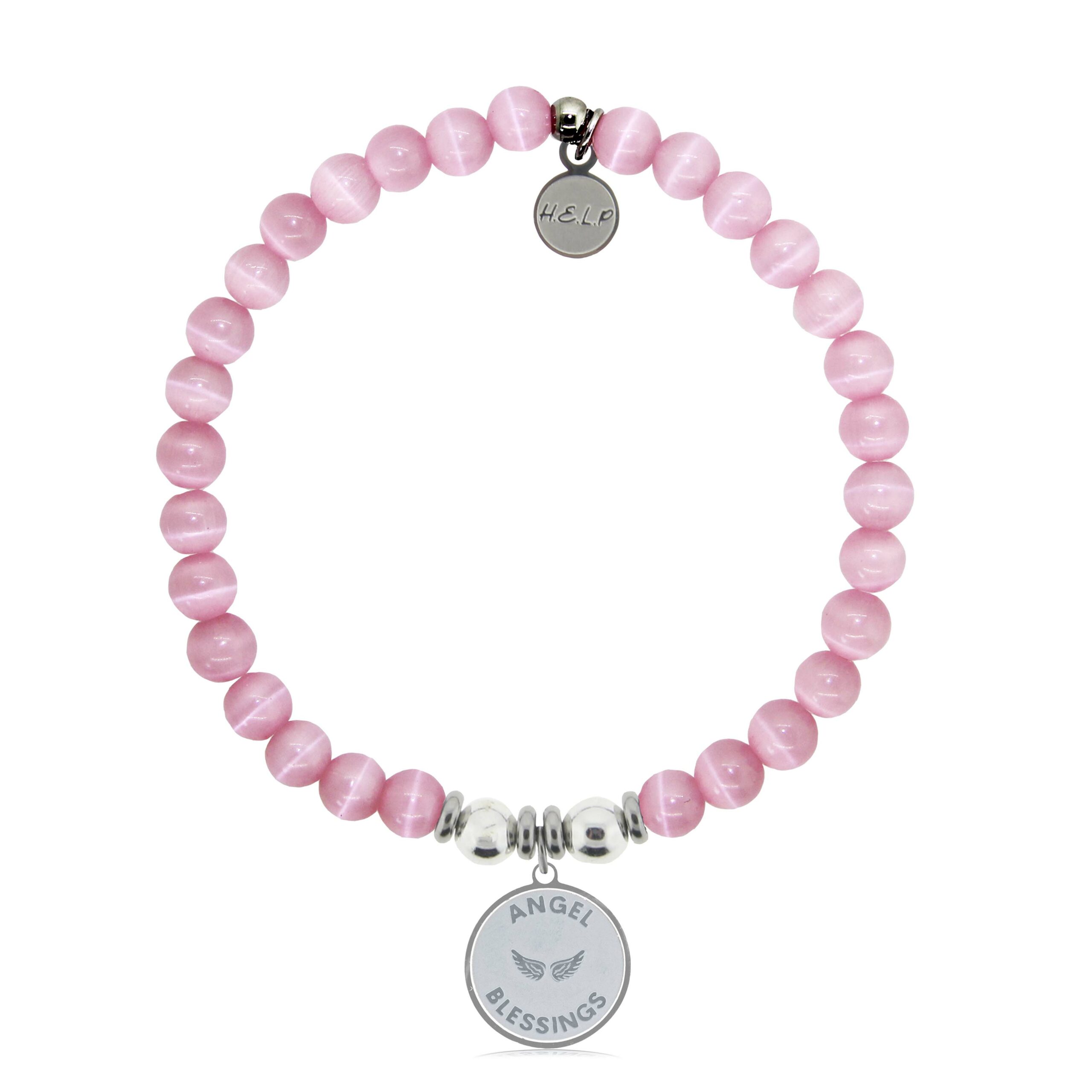 Angel Blessings Charm with Pink Cats Eye Charity Bracelet