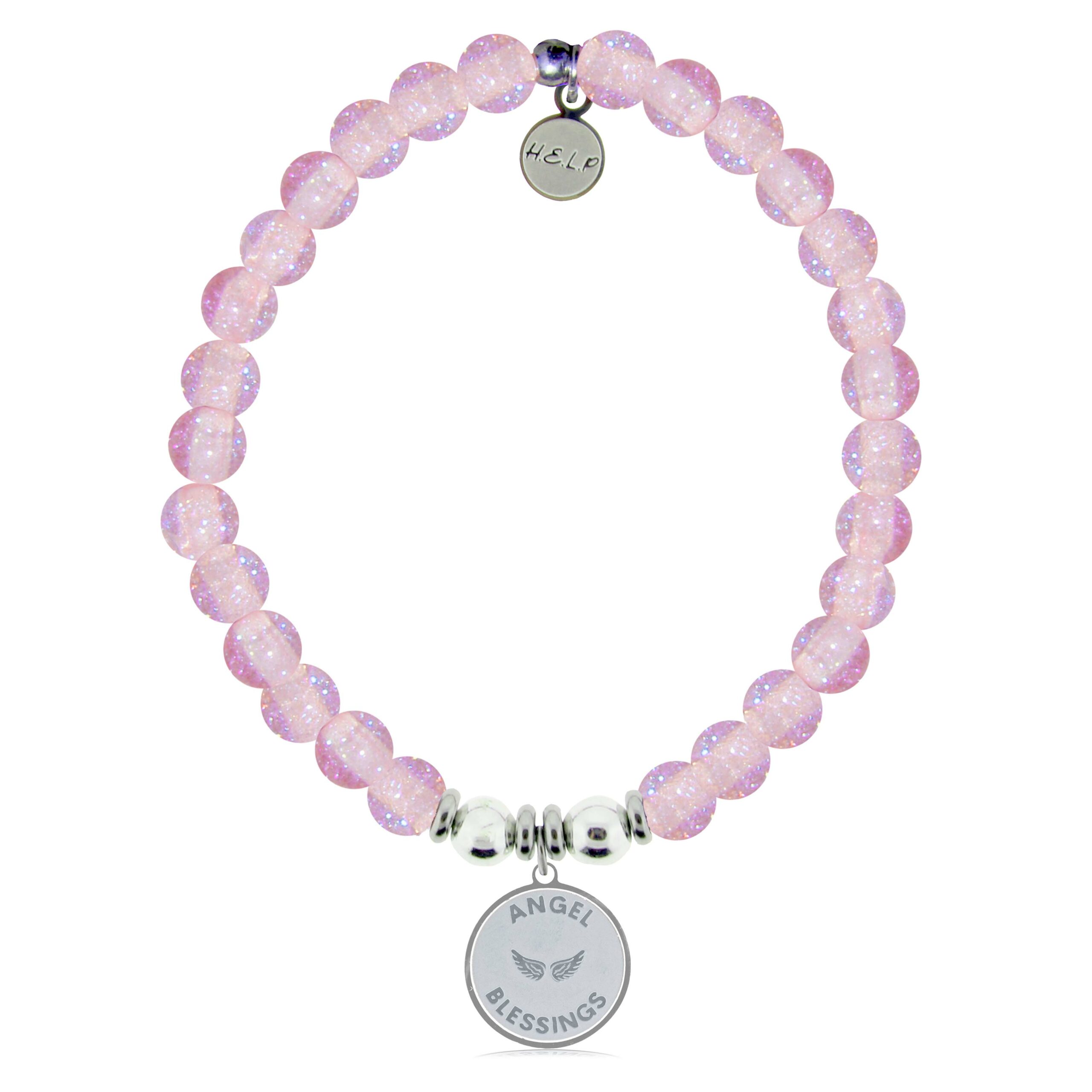 Angel Blessings Charm with Pink Glass Shimmer Charity Bracelet