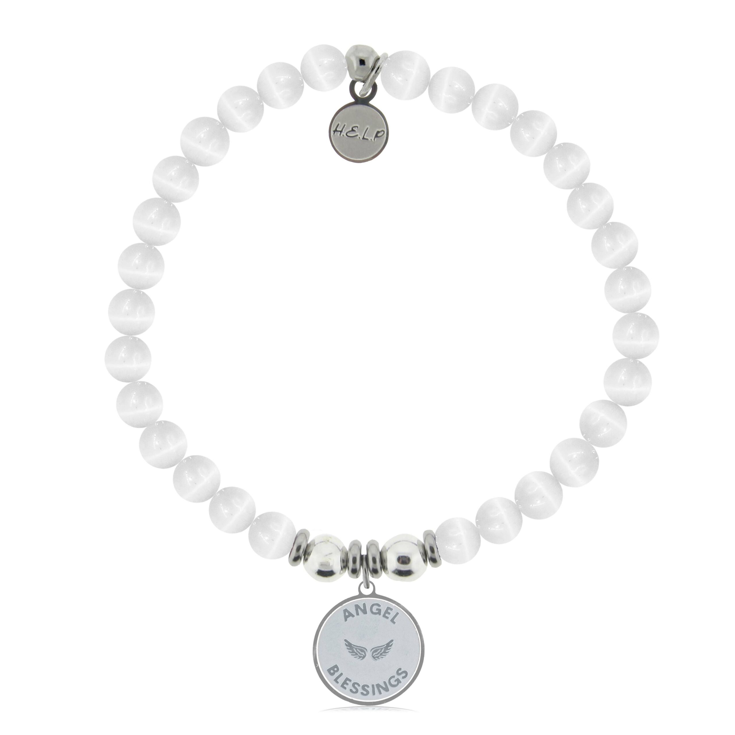 Angel Blessings Charm with White Cats Eye Charity Bracelet