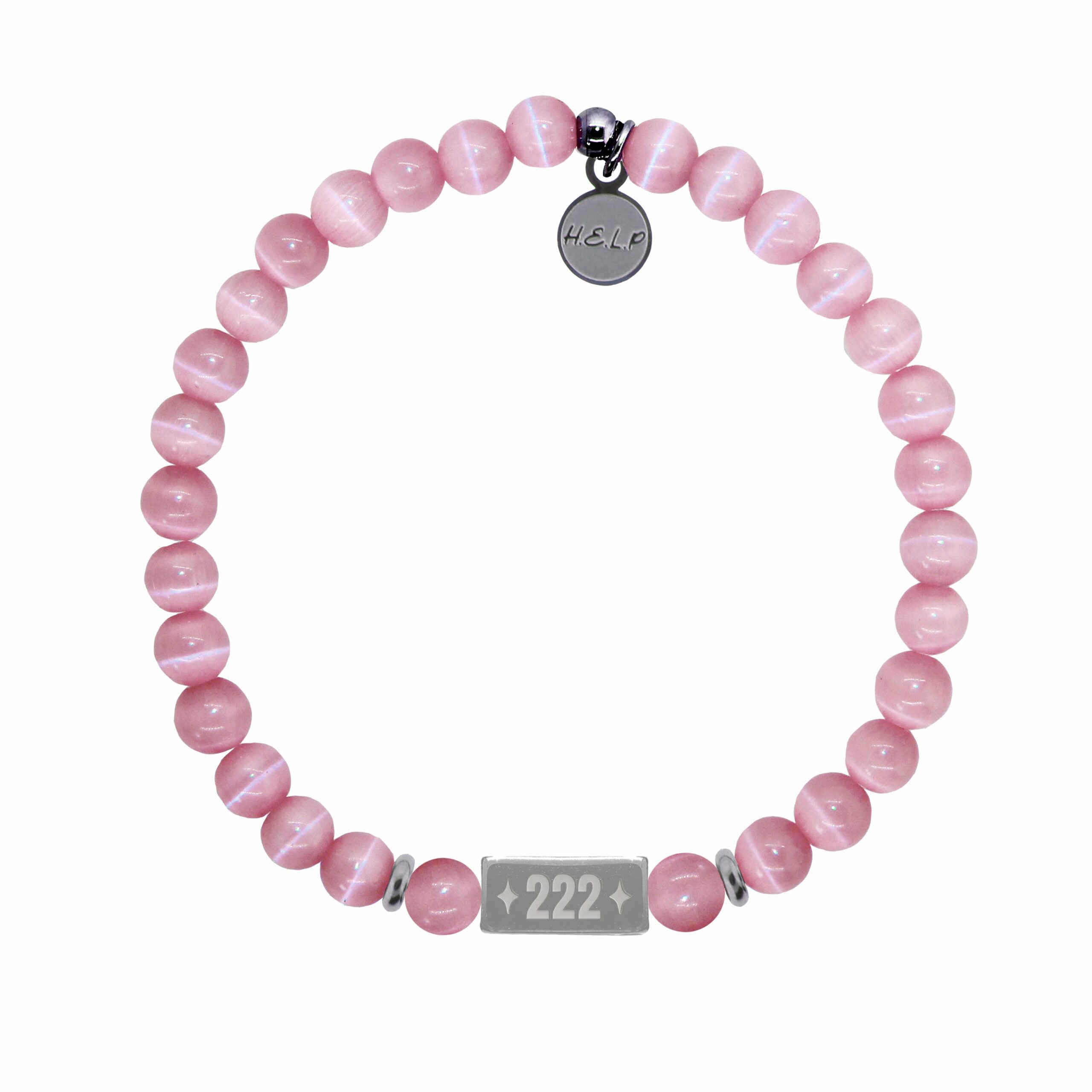 Angel Number 222 Alignment Charm with Pink Cats Eye Charity Bracelet