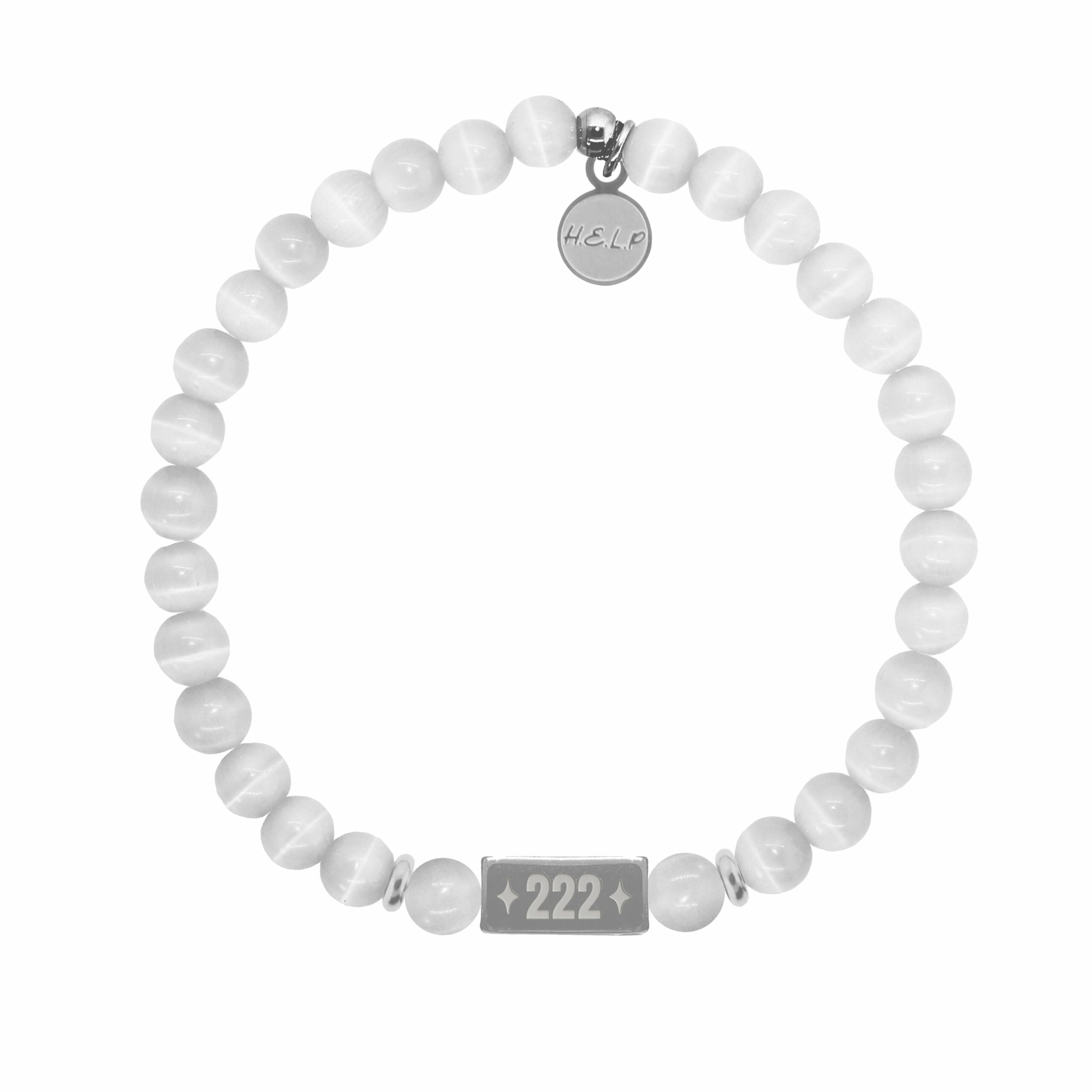 Angel Number 222 Alignment Charm with White Cats Eye Charity Bracelet