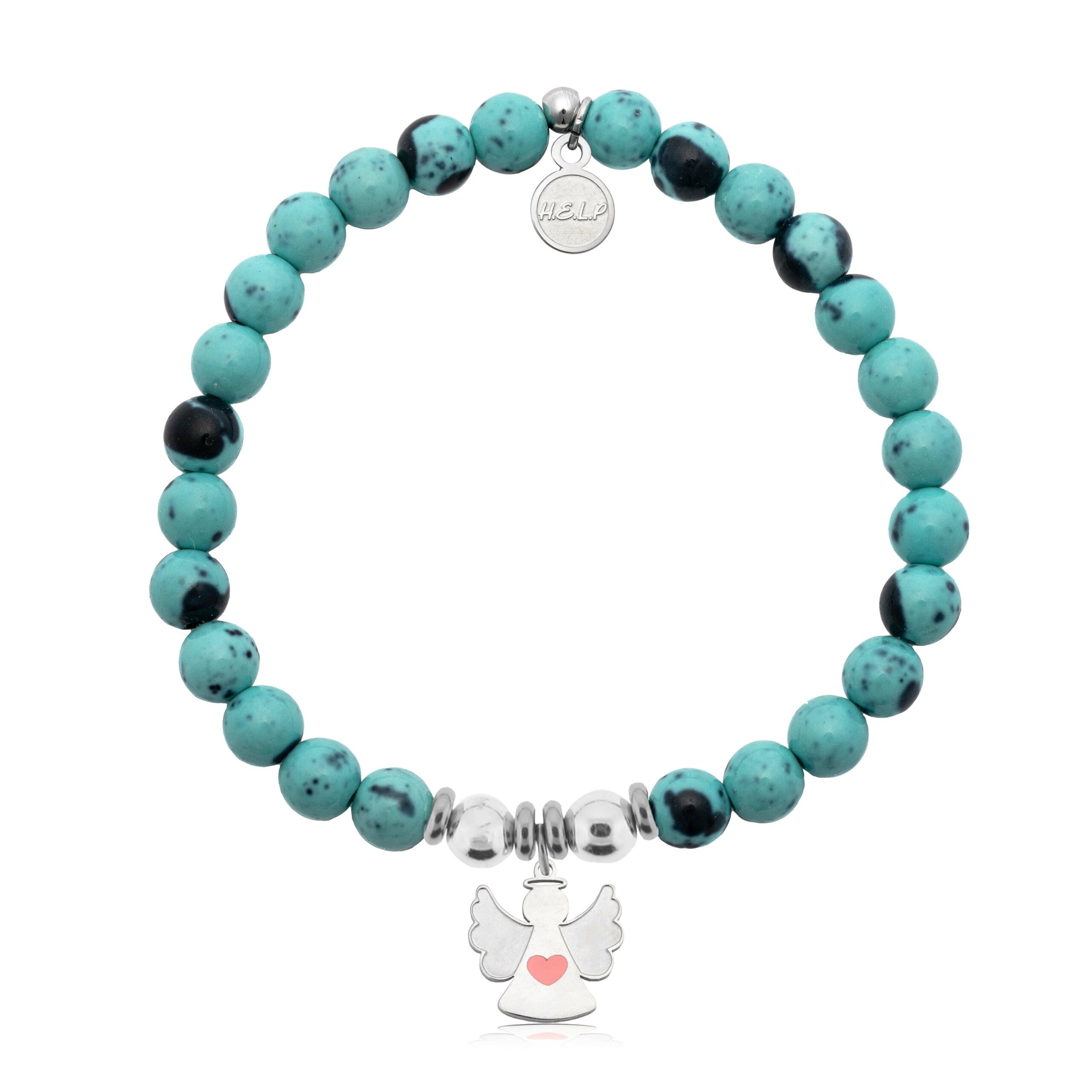 Angel Heart Charm with Blue Zebra Jade Charity Bracelet