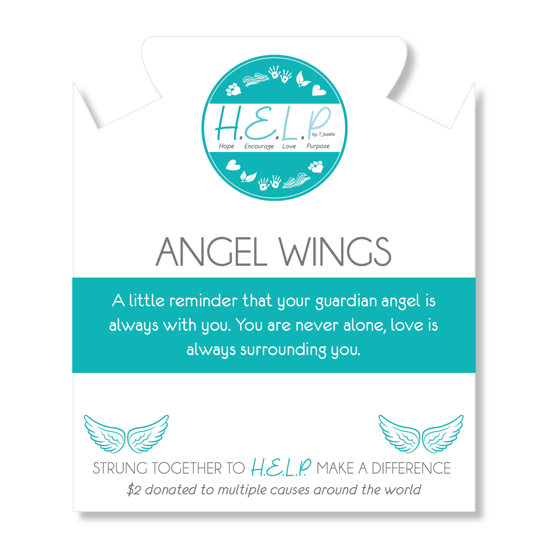 Angel Wings Charm with Aqua Cats Eye Charity Bracelet