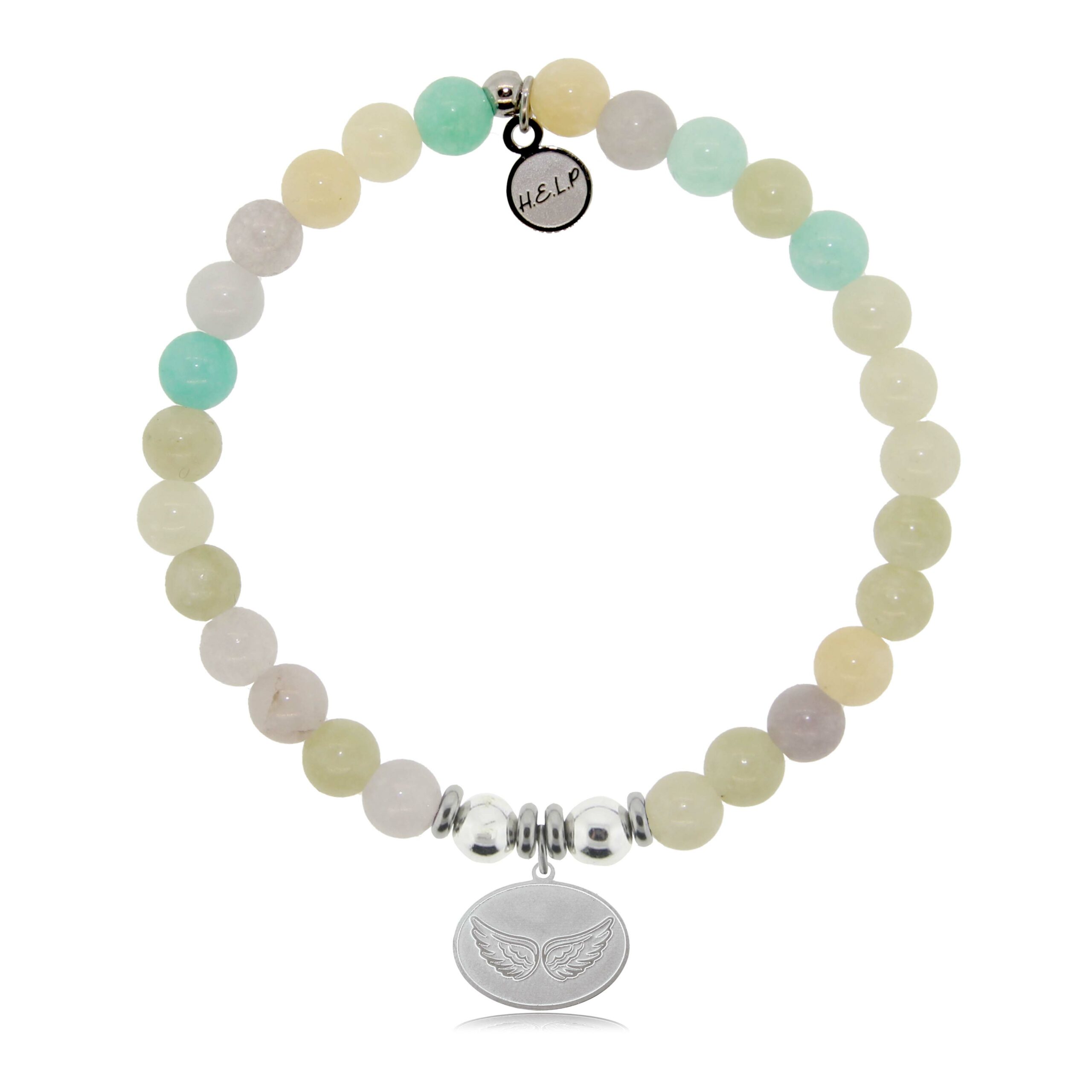 Angel Wings Charm with Green Yellow Jade Charity Bracelet