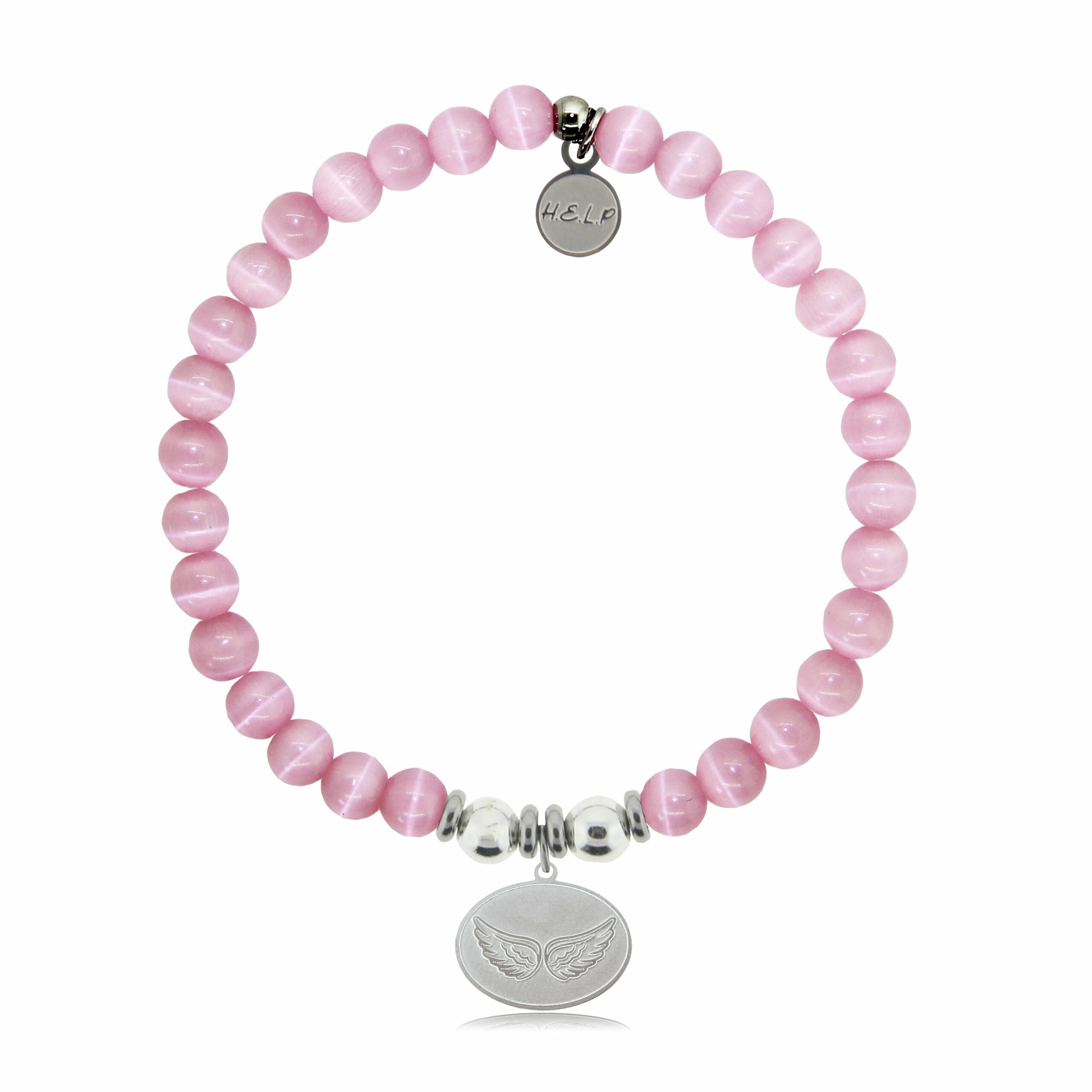 Angel Wings Charm with Pink Cats Eye Charity Bracelet