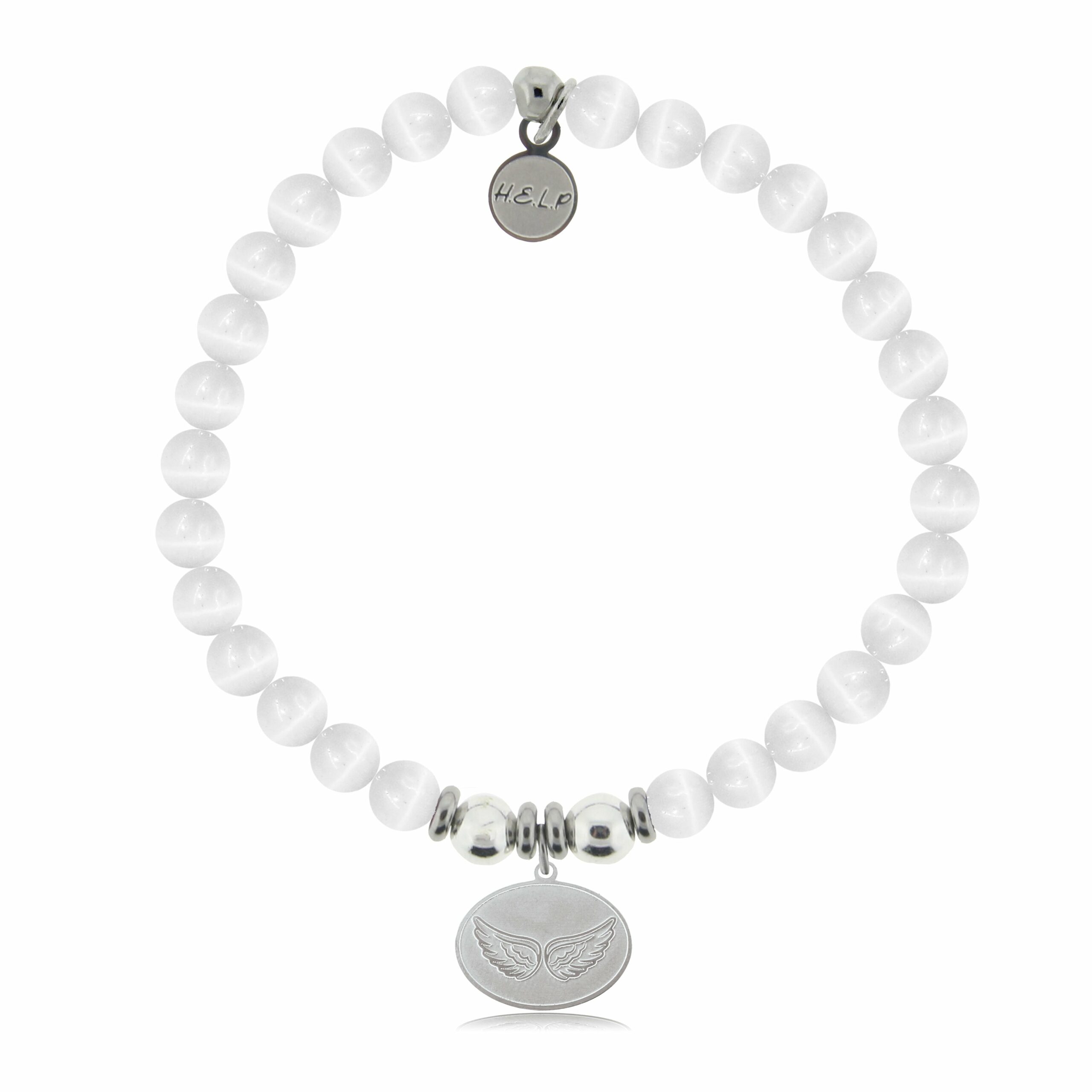 Angel Wings Charm with White Cats Eye Charity Bracelet