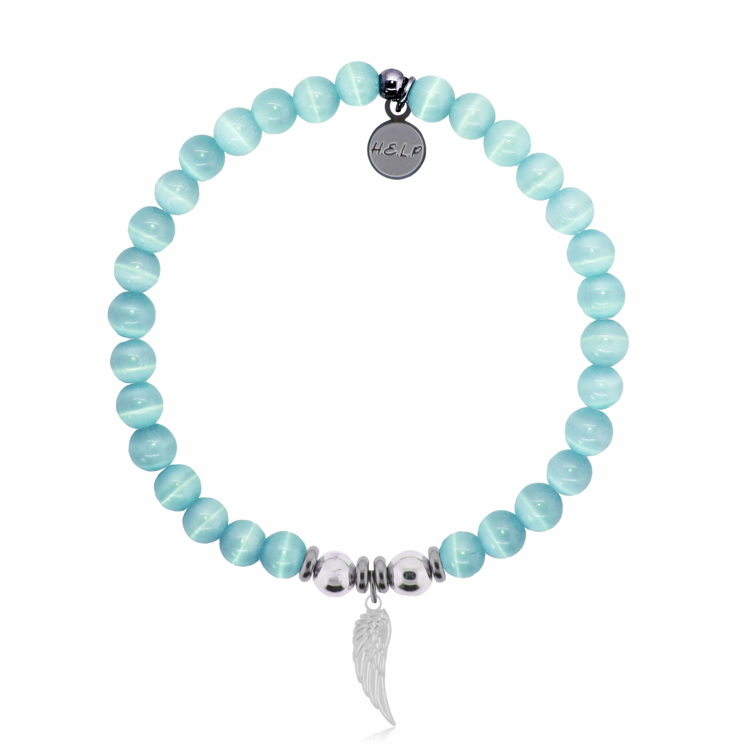 Angel Wing Cutout Charm with Aqua Cats Eye Charity Bracelet