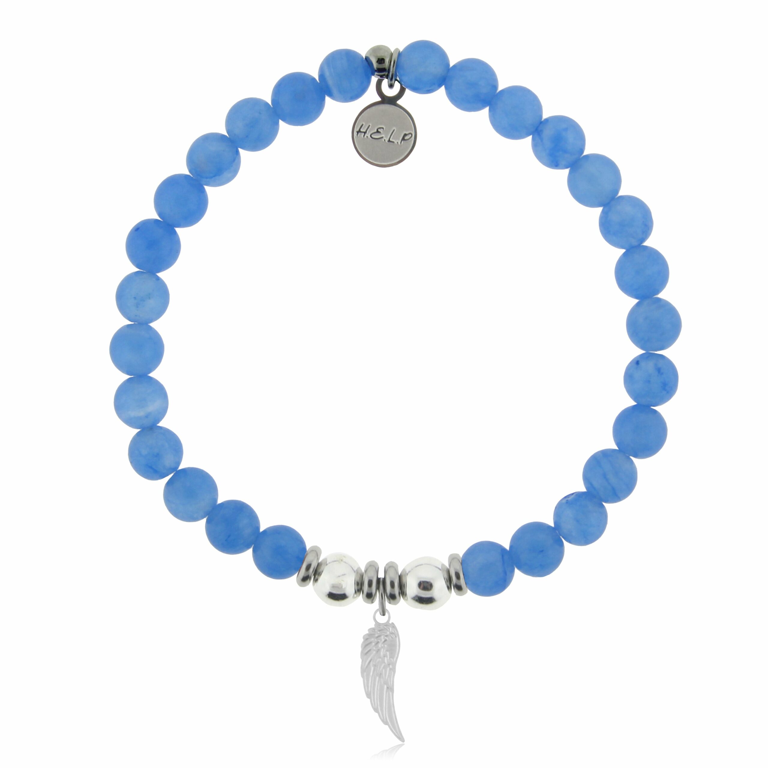 Angel Wing Cutout Charm with Azure Blue Jade Charity Bracelet