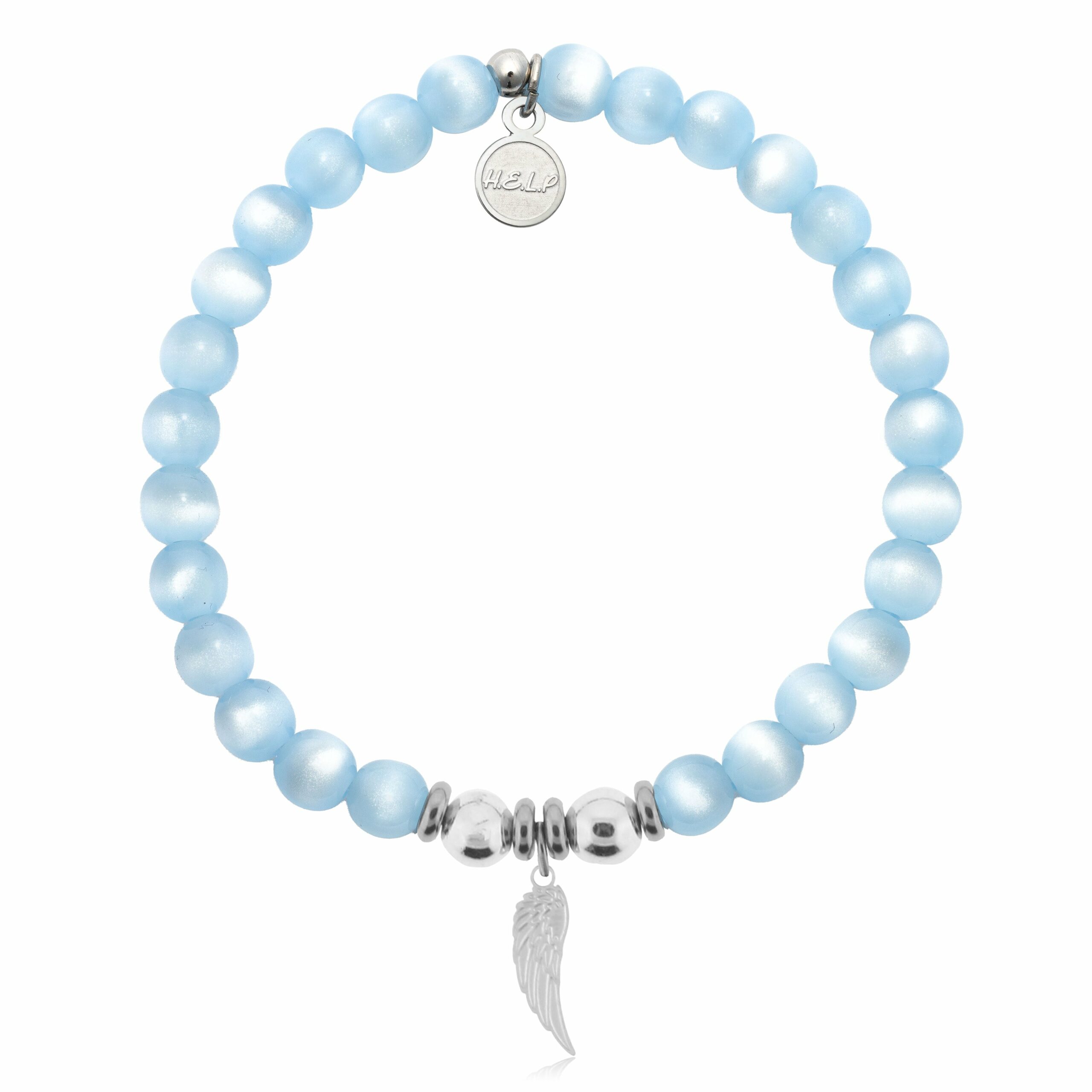 Angel Wing Cutout Charm with Blue Selenite Charity Bracelet