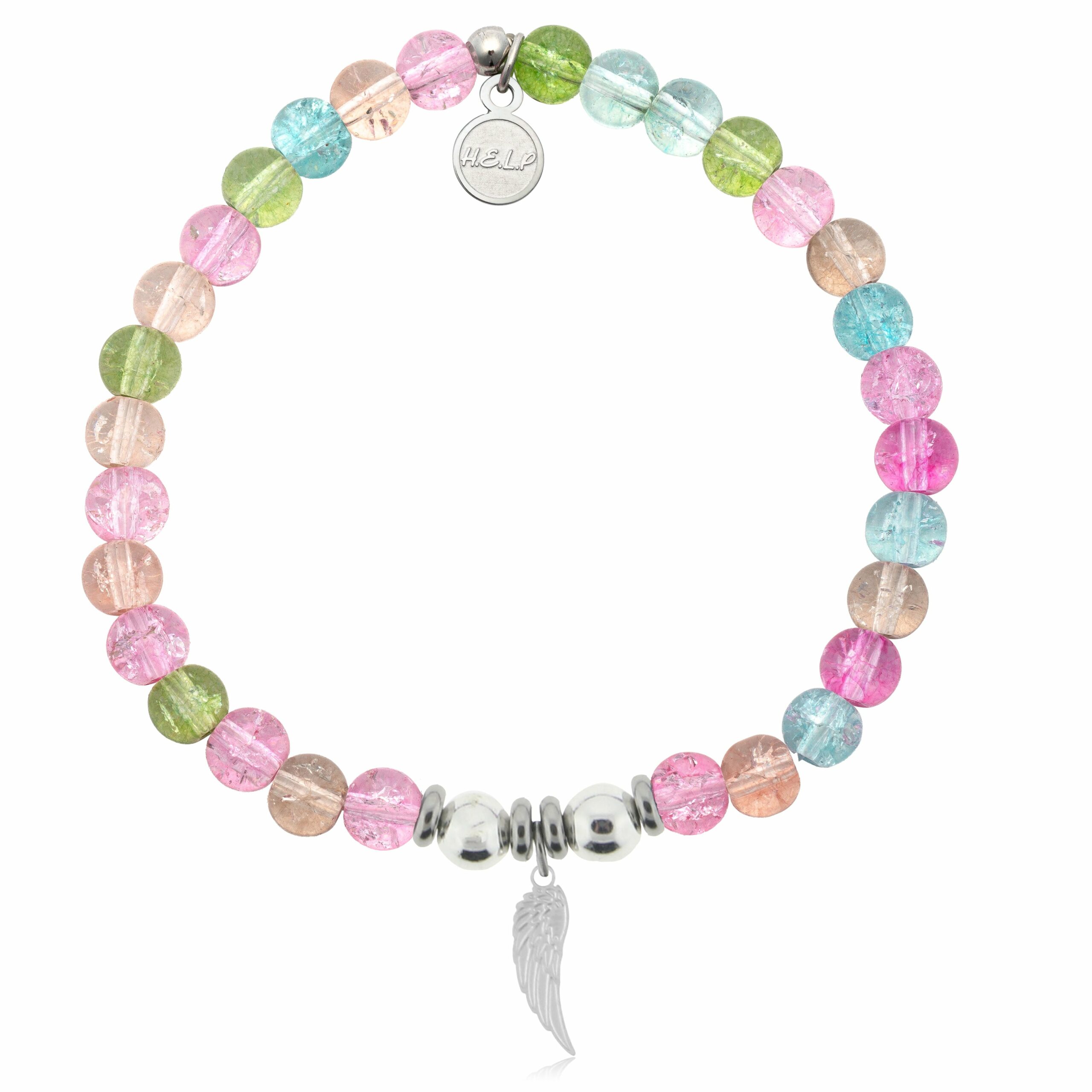 Angel Wing Cutout Charm with Kaleidoscope Crystal Charity Bracelet