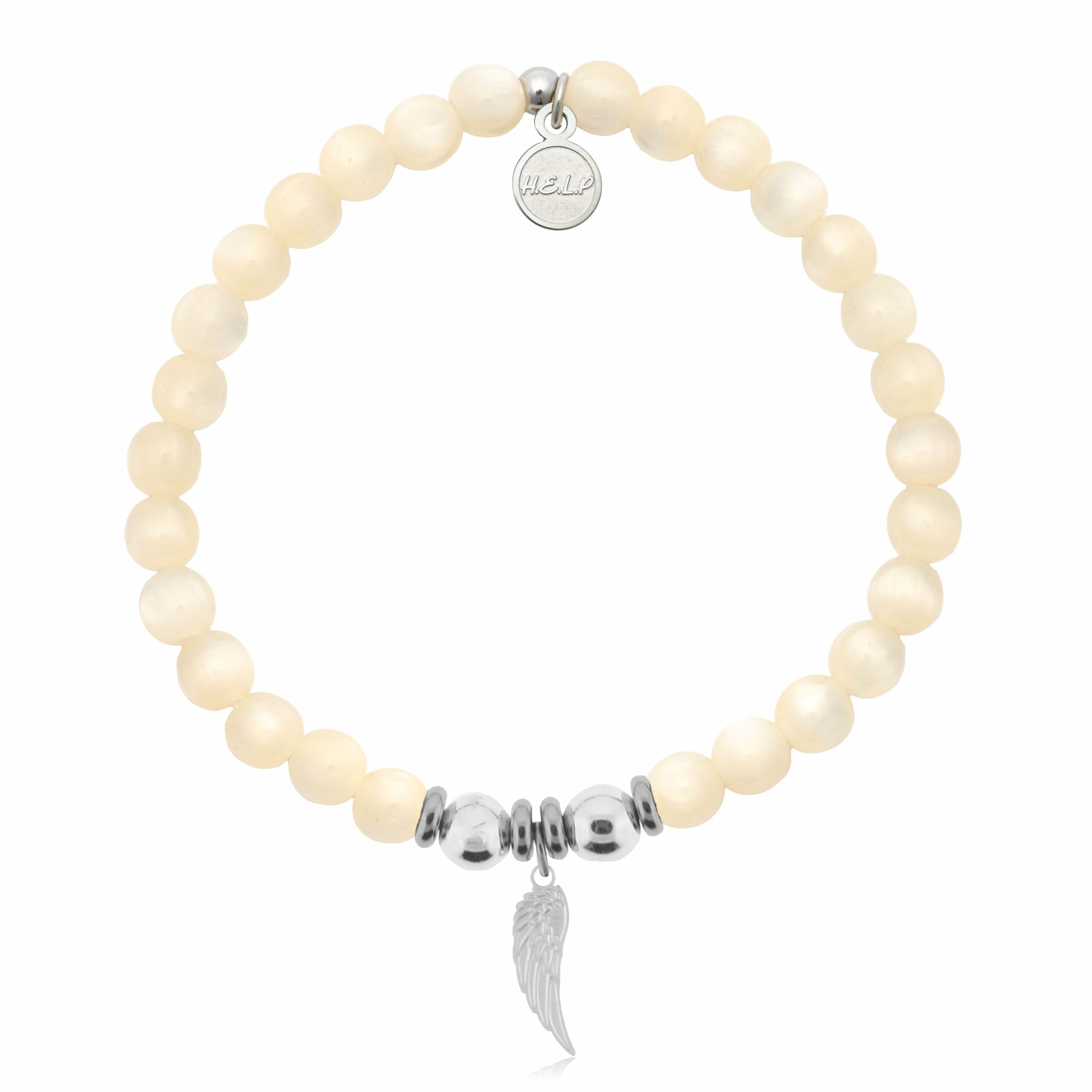 Angel Wing Cutout Charm with Natural Selenite Charity Bracelet