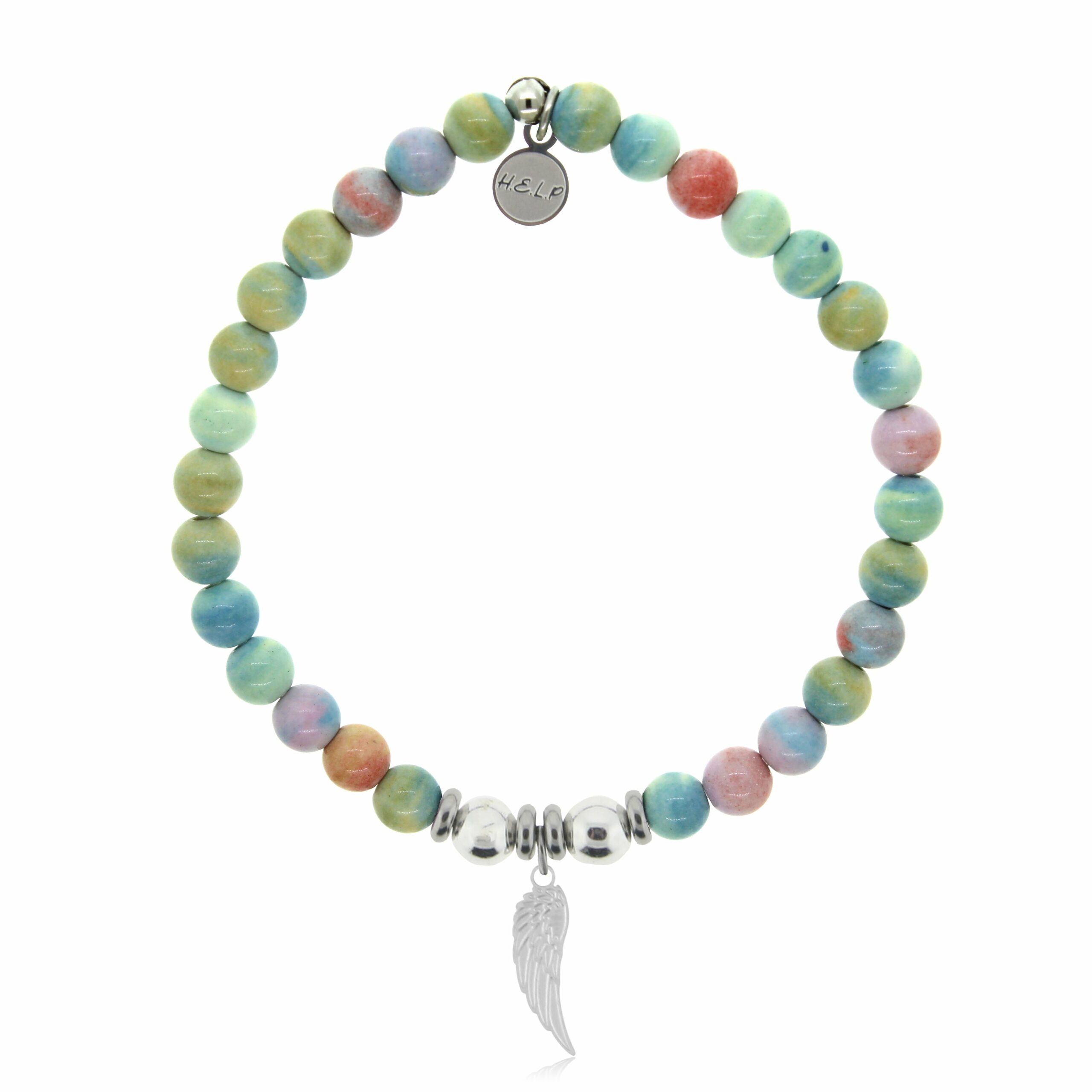 Angel Wing Cutout Charm with Pastel Magnesite Charity Bracelet