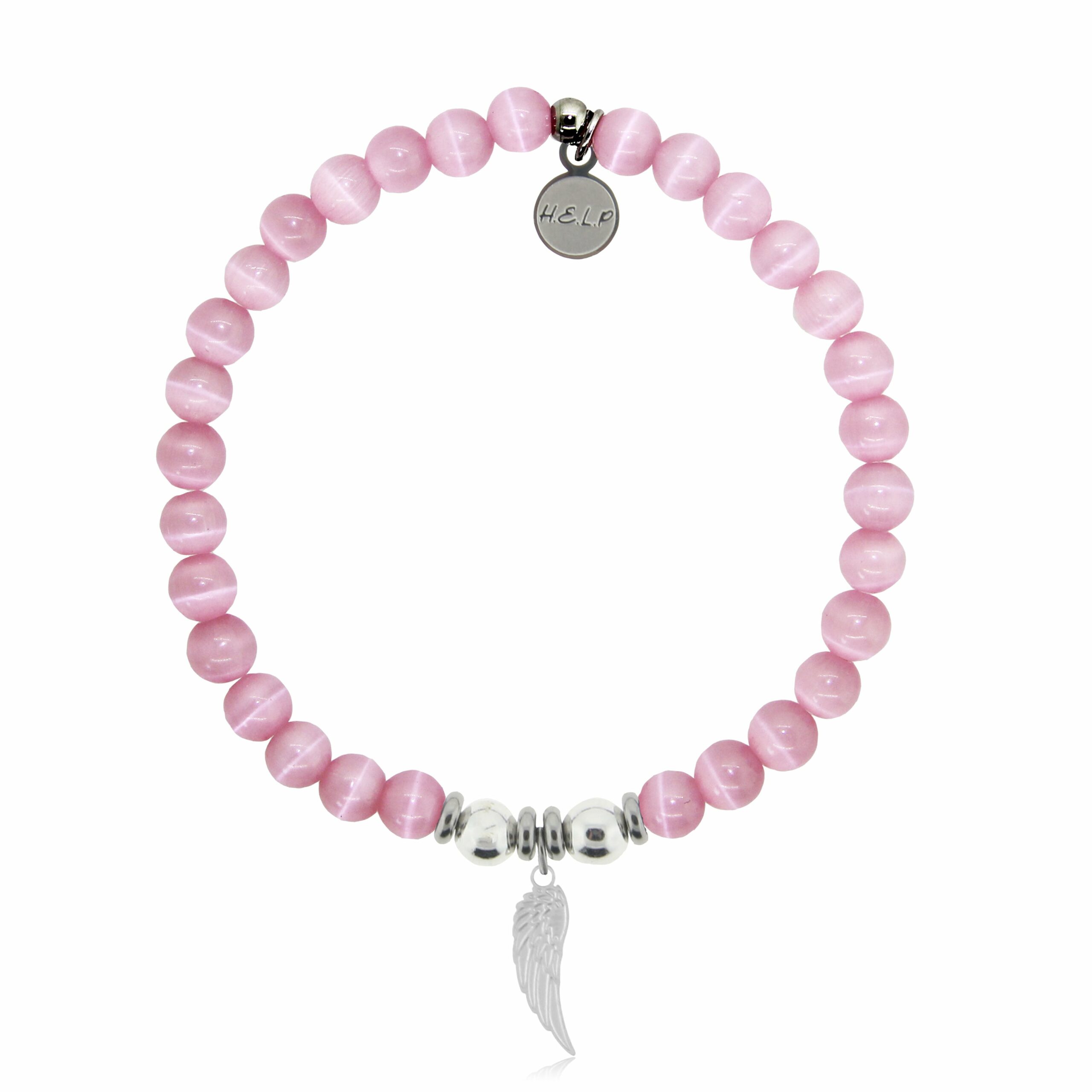 Angel Wing Cutout Charm with Pink Cats Eye Charity Bracelet