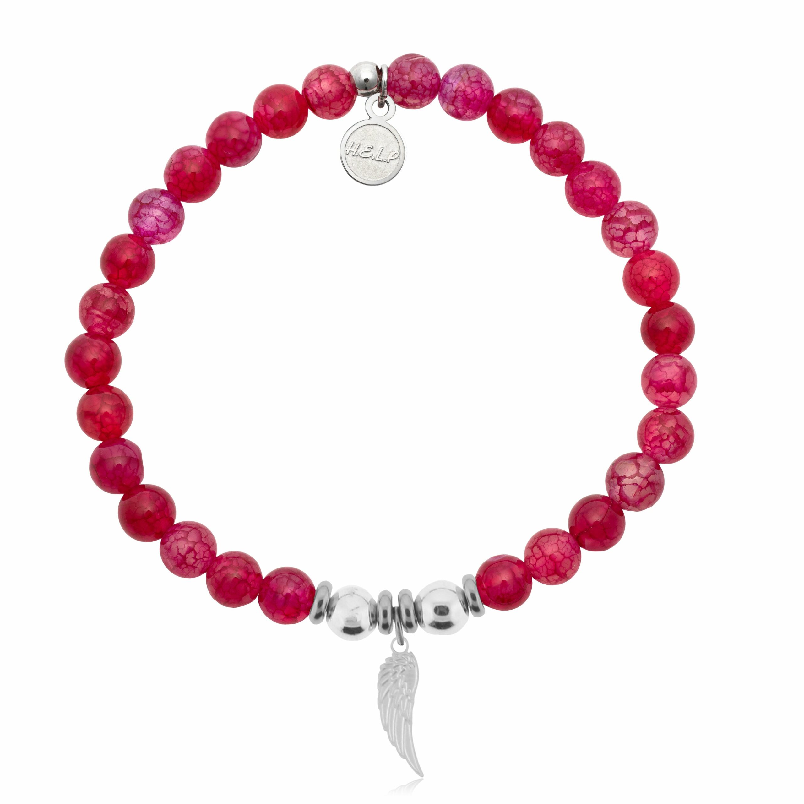 Angel Wing Cutout Charm with Red Fire Agate Charity Bracelet