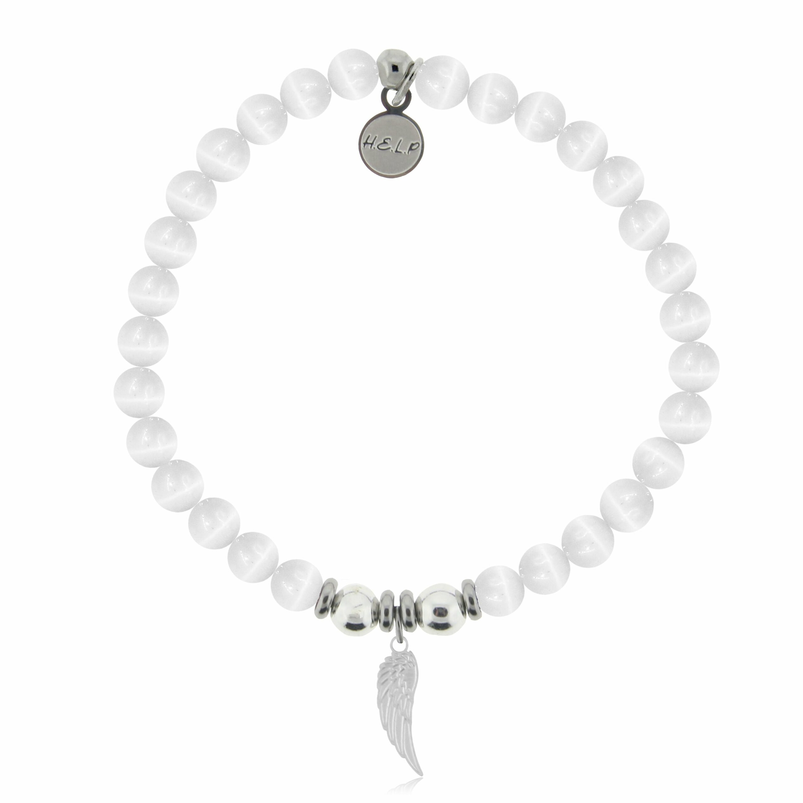 Angel Wing Cutout Charm with White Cats Eye Charity Bracelet