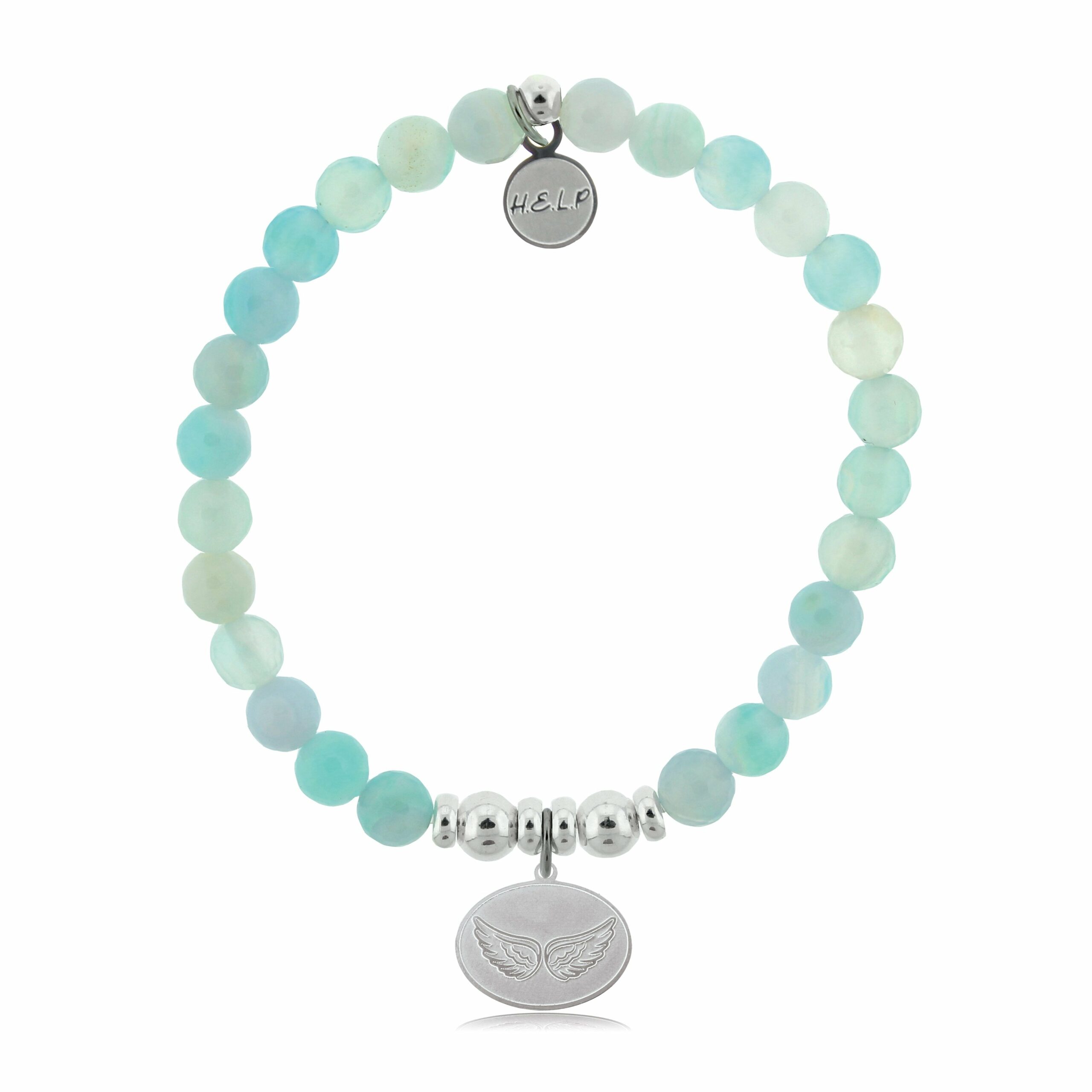 Angel Wings Charm with Light Blue Agate Beads Charity Bracelet