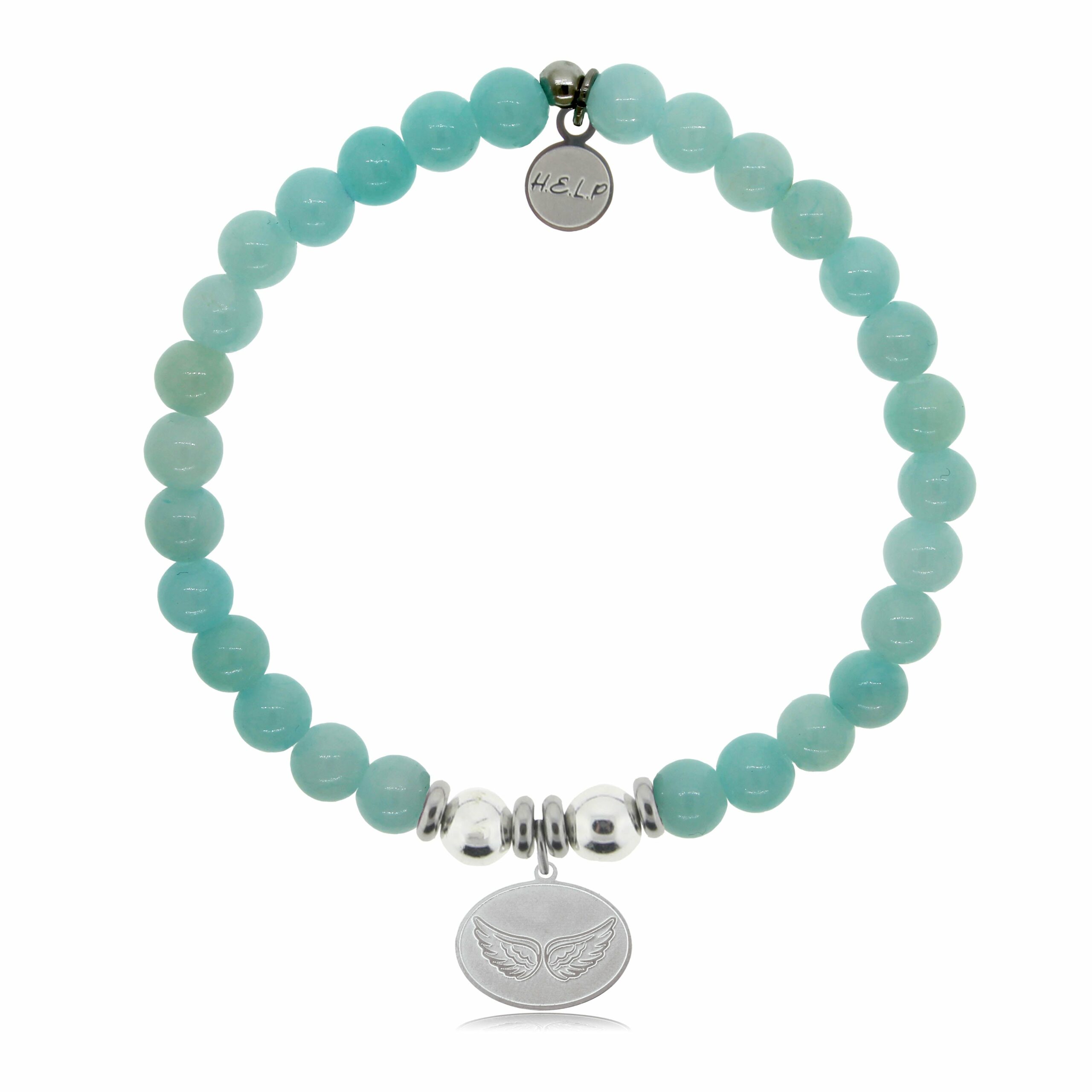 Angel Wings Charm with Baby Blue Quartz Beads Charity Bracelet